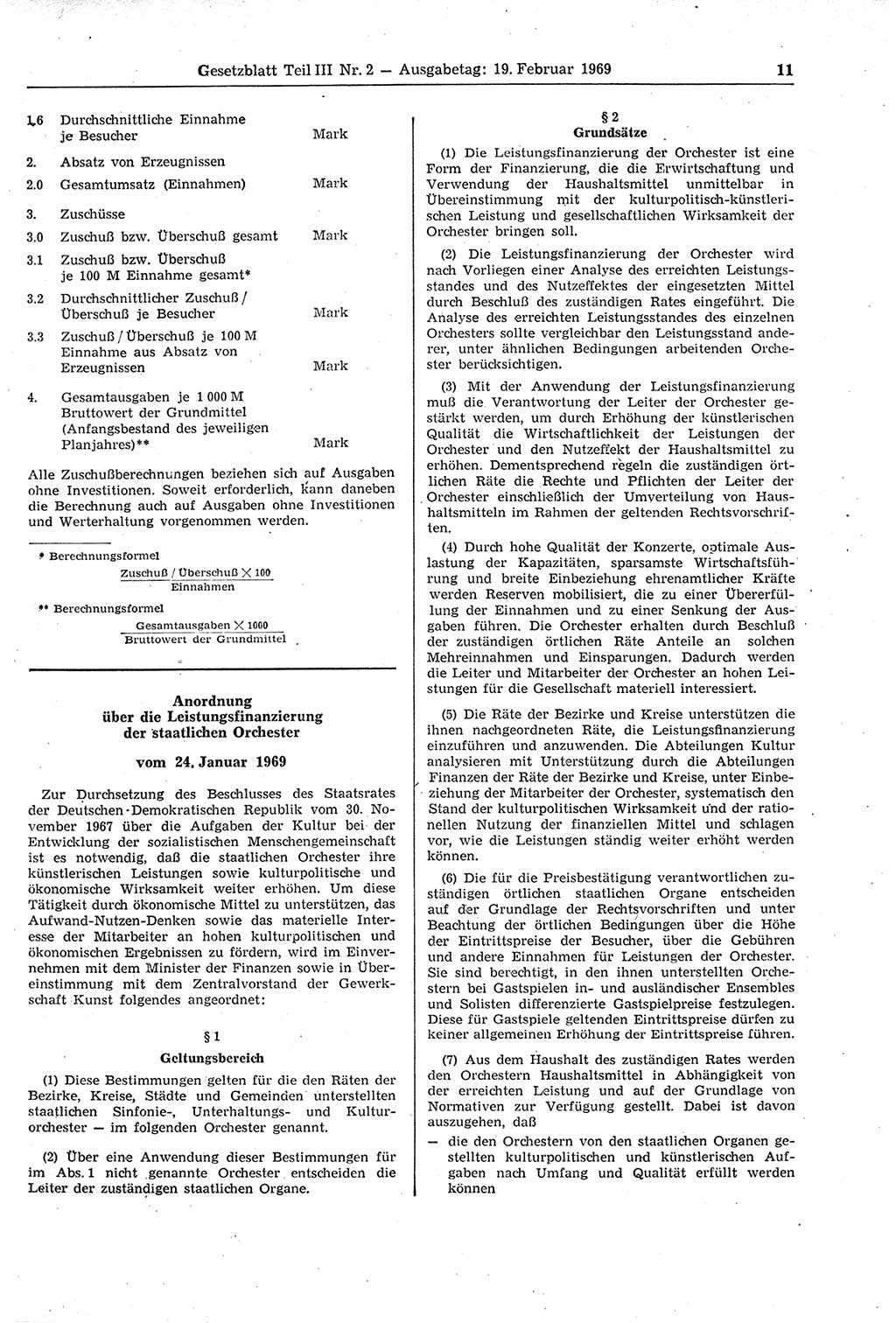 Gesetzblatt (GBl.) der Deutschen Demokratischen Republik (DDR) Teil ⅠⅠⅠ 1969, Seite 11 (GBl. DDR ⅠⅠⅠ 1969, S. 11)