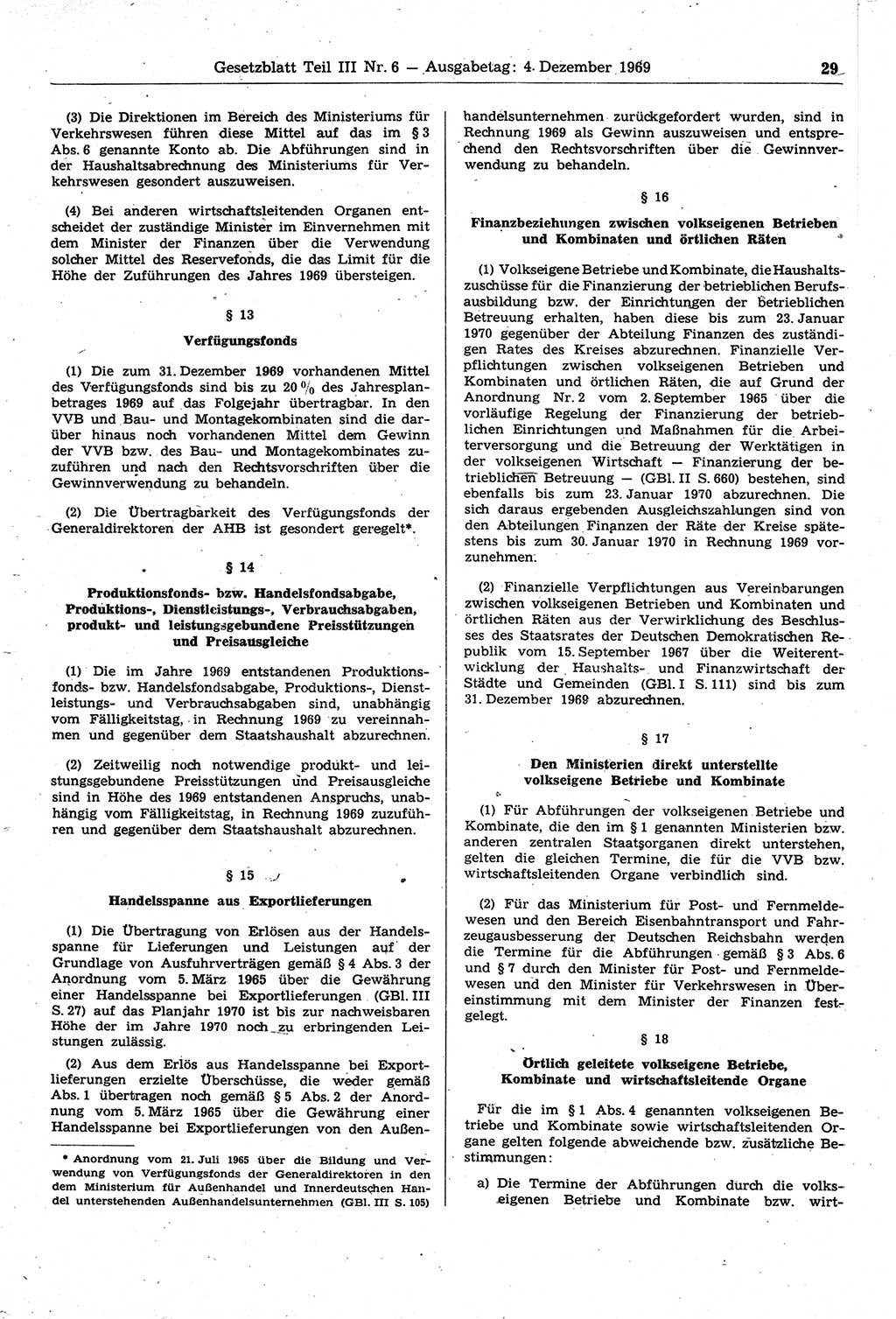 Gesetzblatt (GBl.) der Deutschen Demokratischen Republik (DDR) Teil ⅠⅠⅠ 1969, Seite 29 (GBl. DDR ⅠⅠⅠ 1969, S. 29)