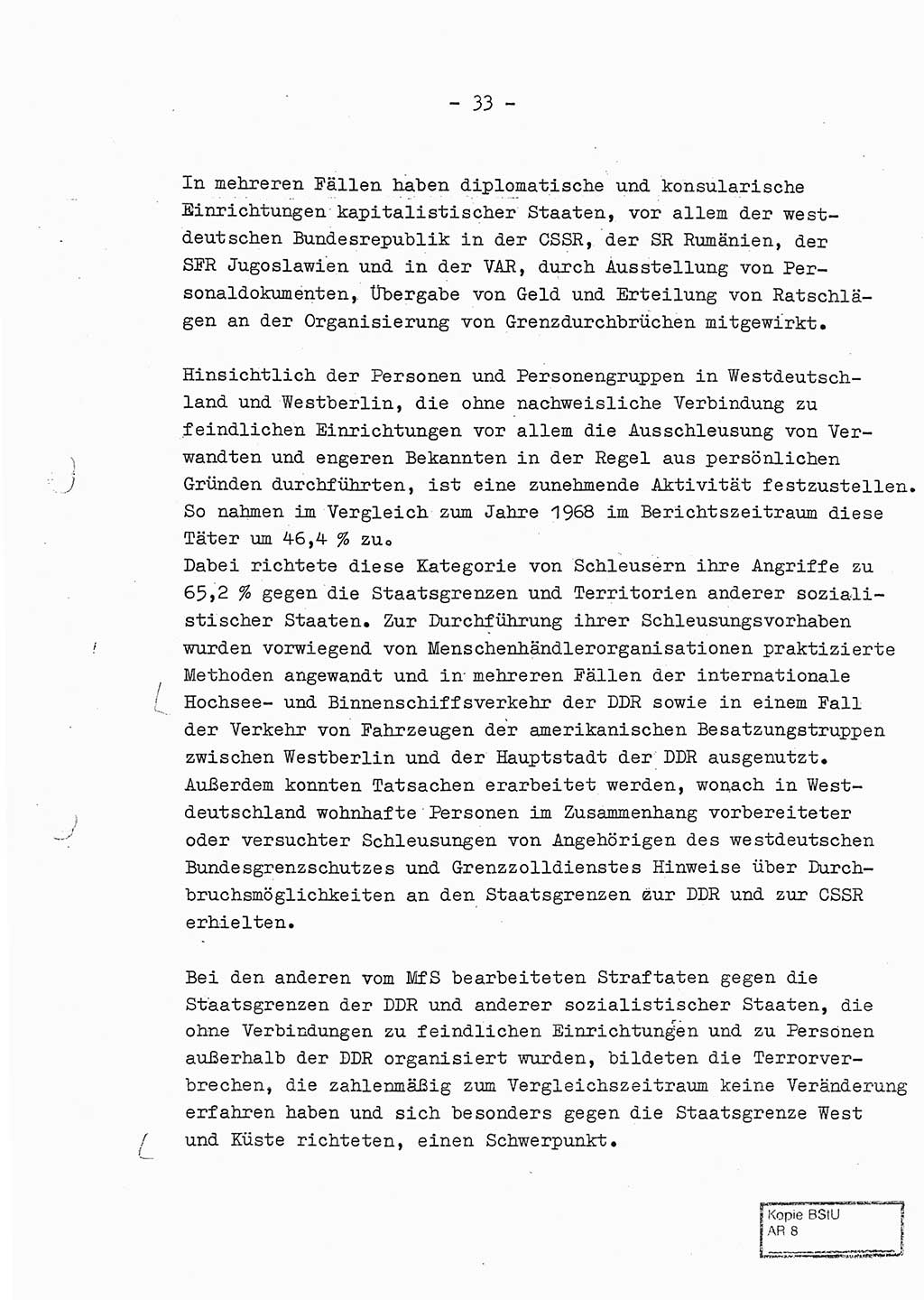 Jahresbericht der Hauptabteilung (HA) Ⅸ 1969 des Ministeriums für Staatssicherheit (MfS) der Deutschen Demokratischen Republik (DDR), Berlin 1970, Seite 33 (J.-Ber. MfS DDR HA Ⅸ /69 1970, S. 33)