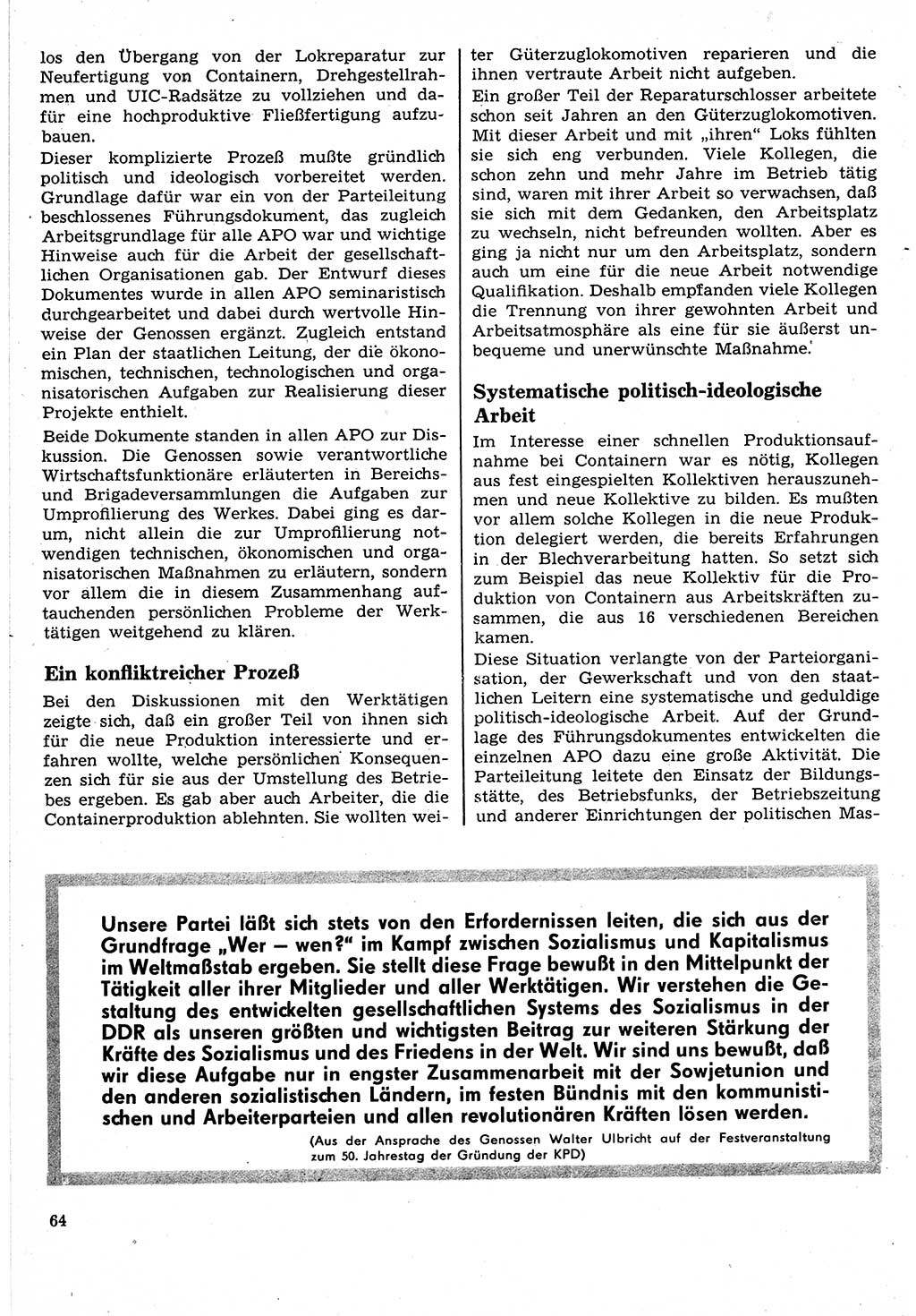 Neuer Weg (NW), Organ des Zentralkomitees (ZK) der SED (Sozialistische Einheitspartei Deutschlands) für Fragen des Parteilebens, 24. Jahrgang [Deutsche Demokratische Republik (DDR)] 1969, Seite 64 (NW ZK SED DDR 1969, S. 64)