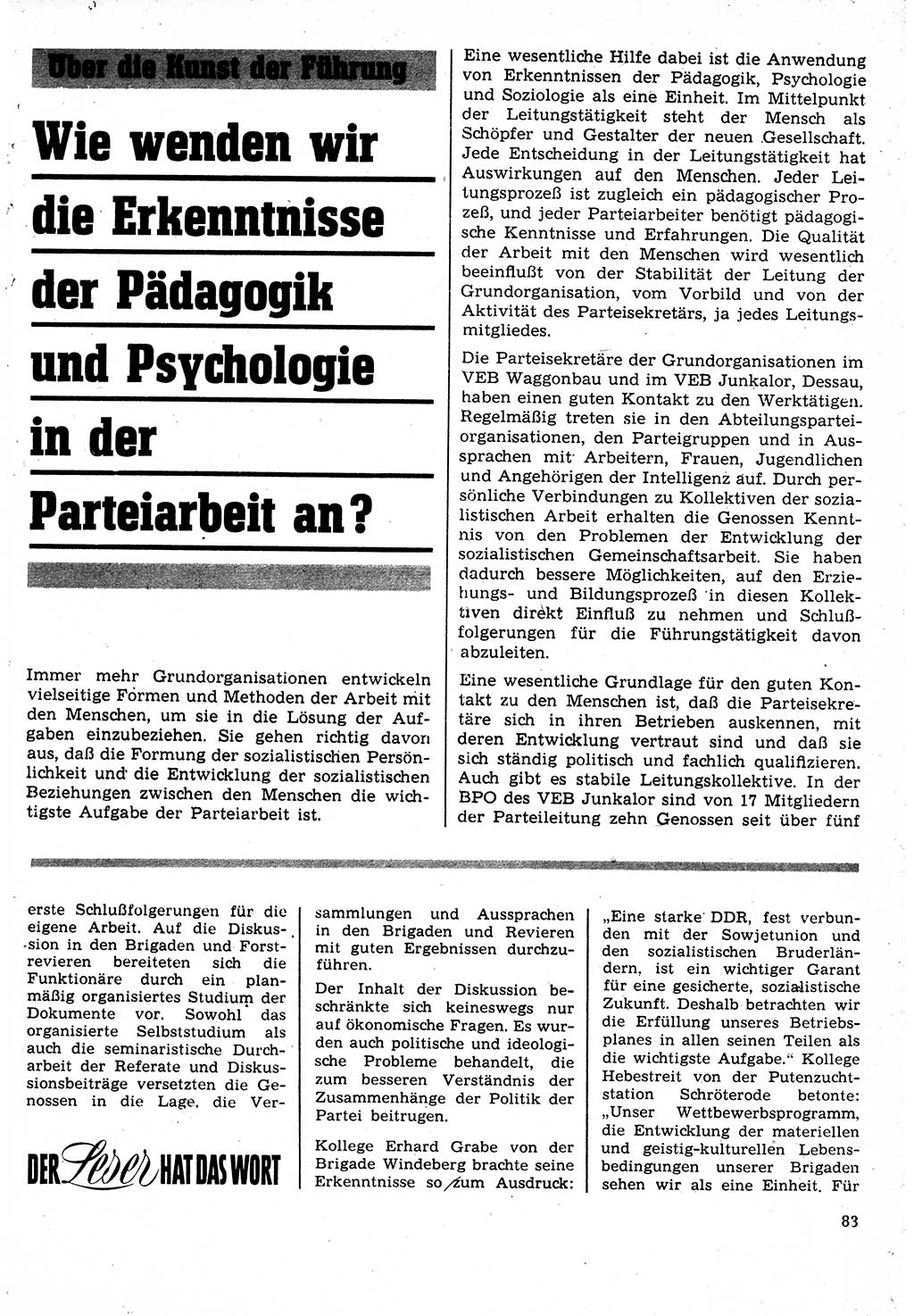 Neuer Weg (NW), Organ des Zentralkomitees (ZK) der SED (Sozialistische Einheitspartei Deutschlands) für Fragen des Parteilebens, 24. Jahrgang [Deutsche Demokratische Republik (DDR)] 1969, Seite 83 (NW ZK SED DDR 1969, S. 83)