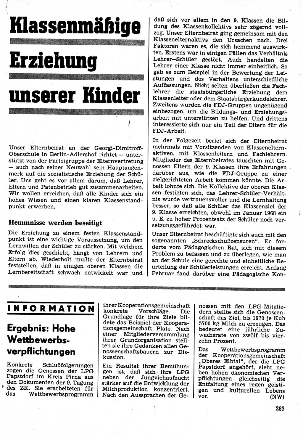 Neuer Weg (NW), Organ des Zentralkomitees (ZK) der SED (Sozialistische Einheitspartei Deutschlands) für Fragen des Parteilebens, 24. Jahrgang [Deutsche Demokratische Republik (DDR)] 1969, Seite 283 (NW ZK SED DDR 1969, S. 283)