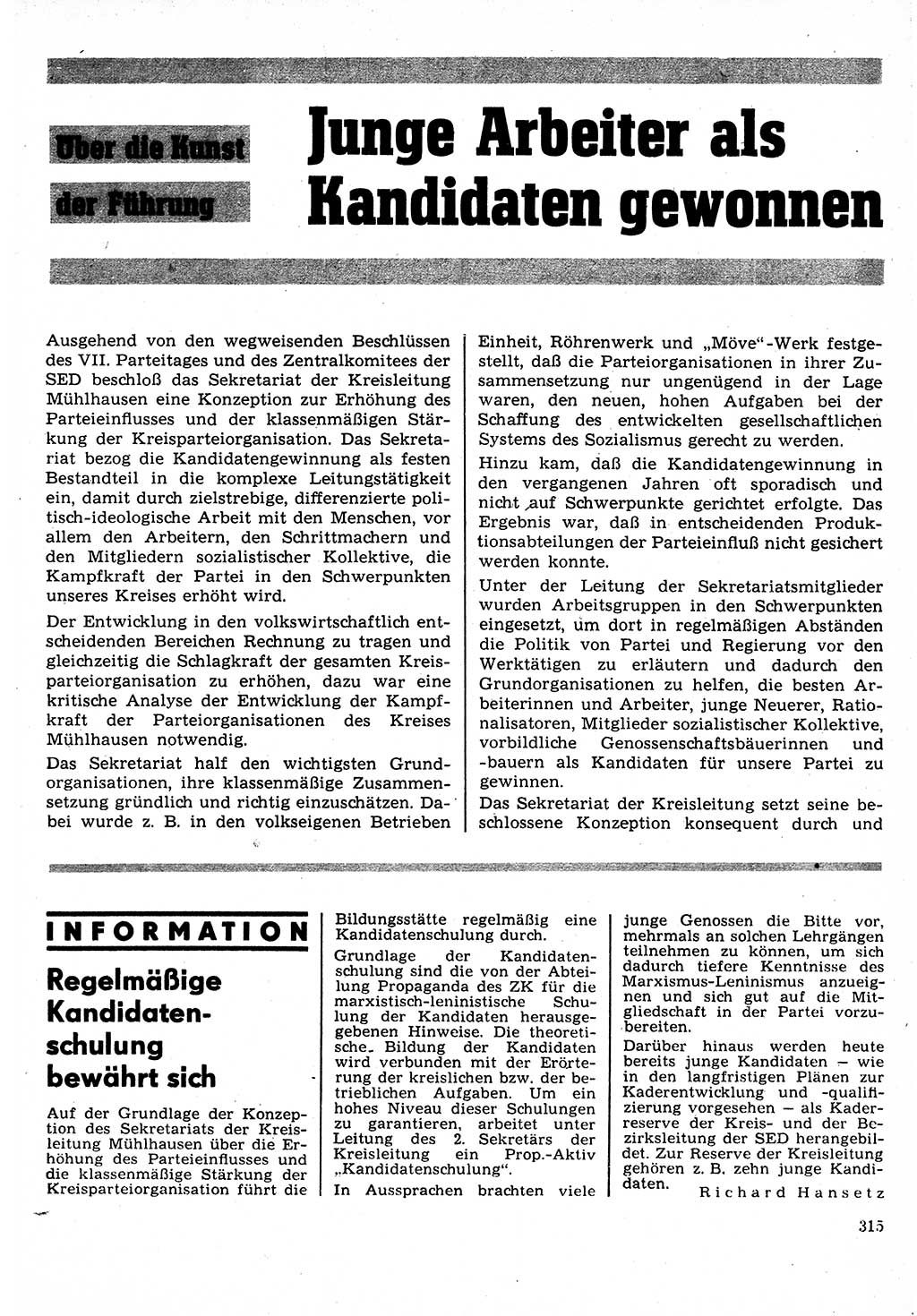 Neuer Weg (NW), Organ des Zentralkomitees (ZK) der SED (Sozialistische Einheitspartei Deutschlands) für Fragen des Parteilebens, 24. Jahrgang [Deutsche Demokratische Republik (DDR)] 1969, Seite 315 (NW ZK SED DDR 1969, S. 315)