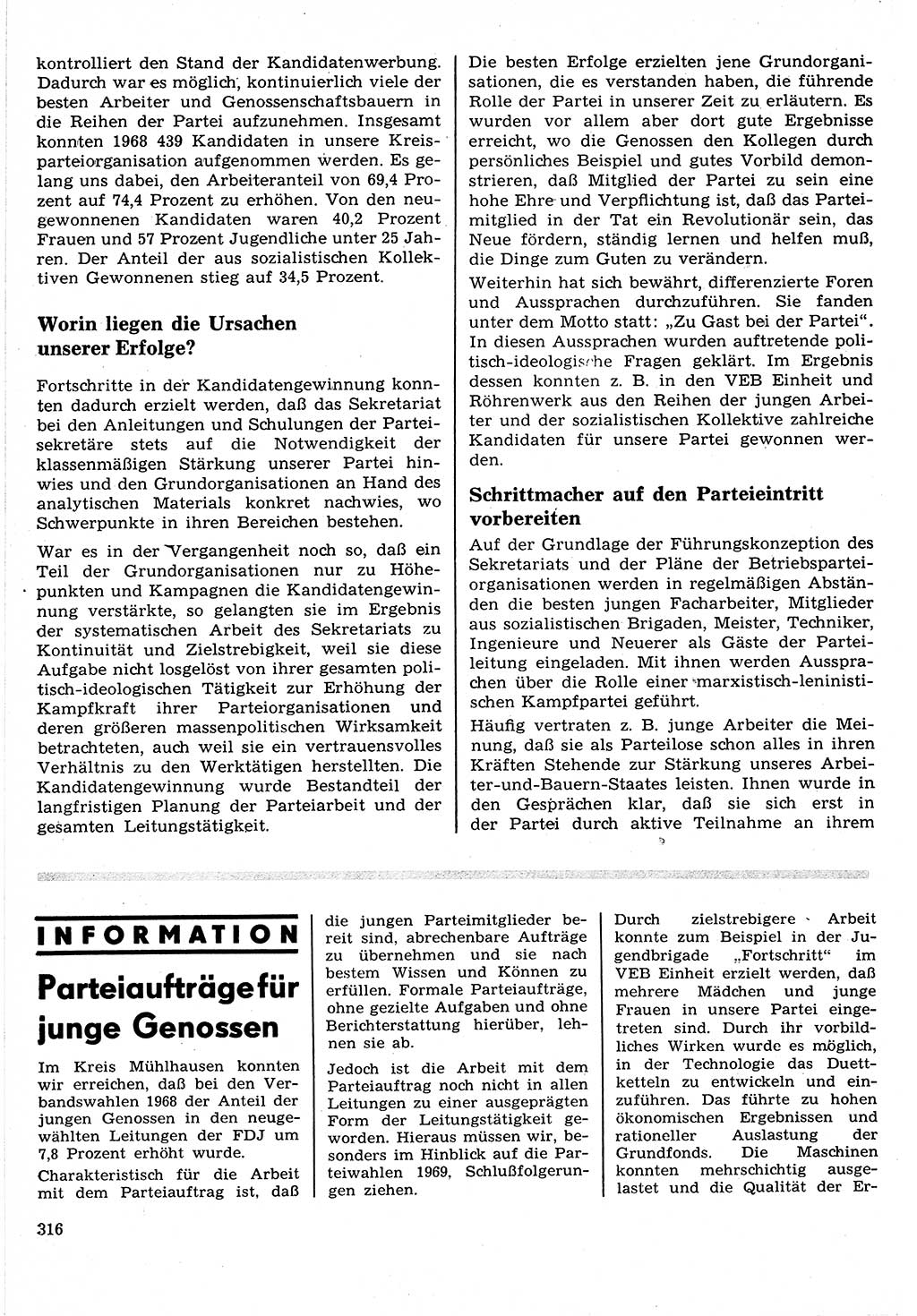 Neuer Weg (NW), Organ des Zentralkomitees (ZK) der SED (Sozialistische Einheitspartei Deutschlands) für Fragen des Parteilebens, 24. Jahrgang [Deutsche Demokratische Republik (DDR)] 1969, Seite 316 (NW ZK SED DDR 1969, S. 316)