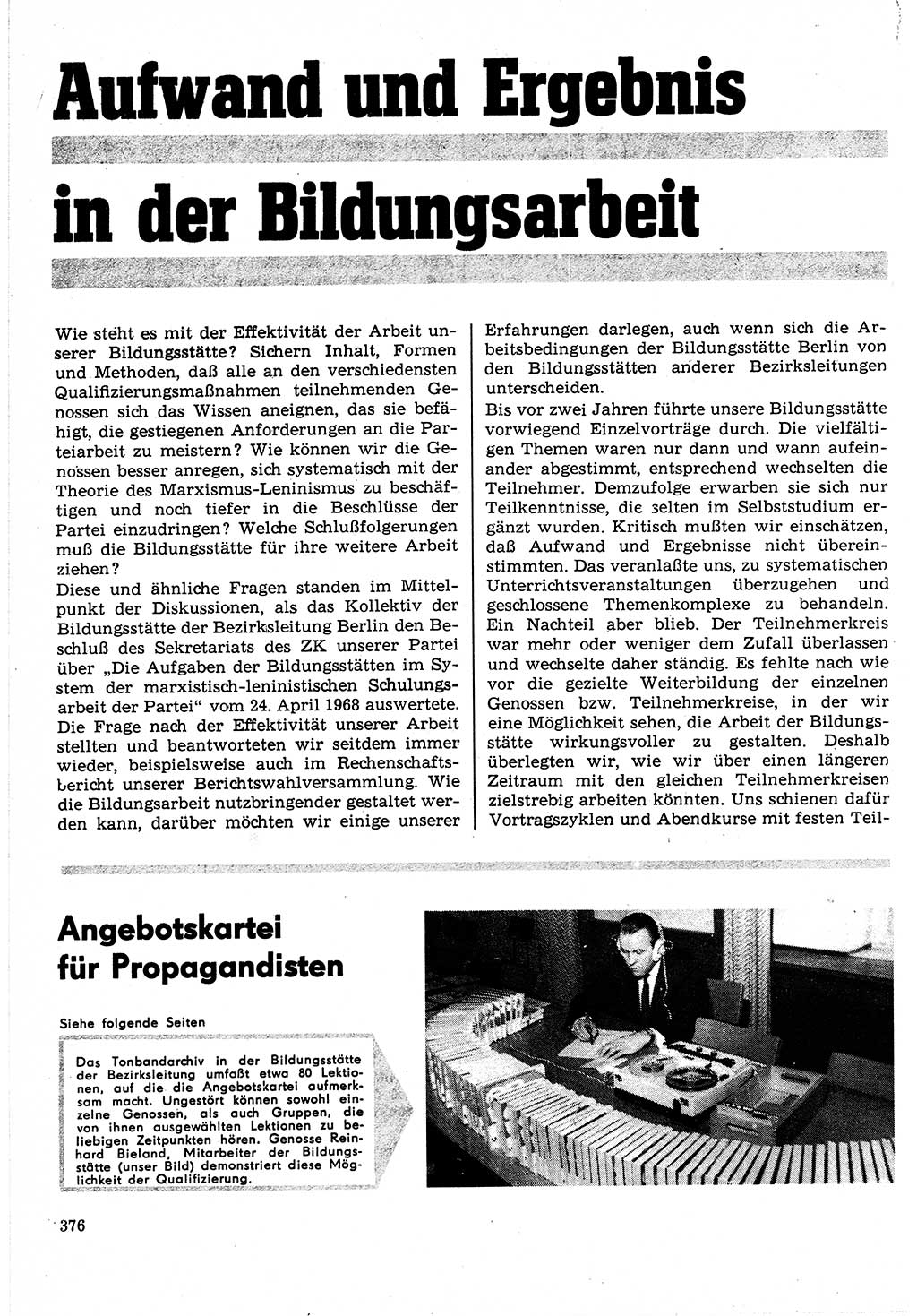 Neuer Weg (NW), Organ des Zentralkomitees (ZK) der SED (Sozialistische Einheitspartei Deutschlands) für Fragen des Parteilebens, 24. Jahrgang [Deutsche Demokratische Republik (DDR)] 1969, Seite 376 (NW ZK SED DDR 1969, S. 376)