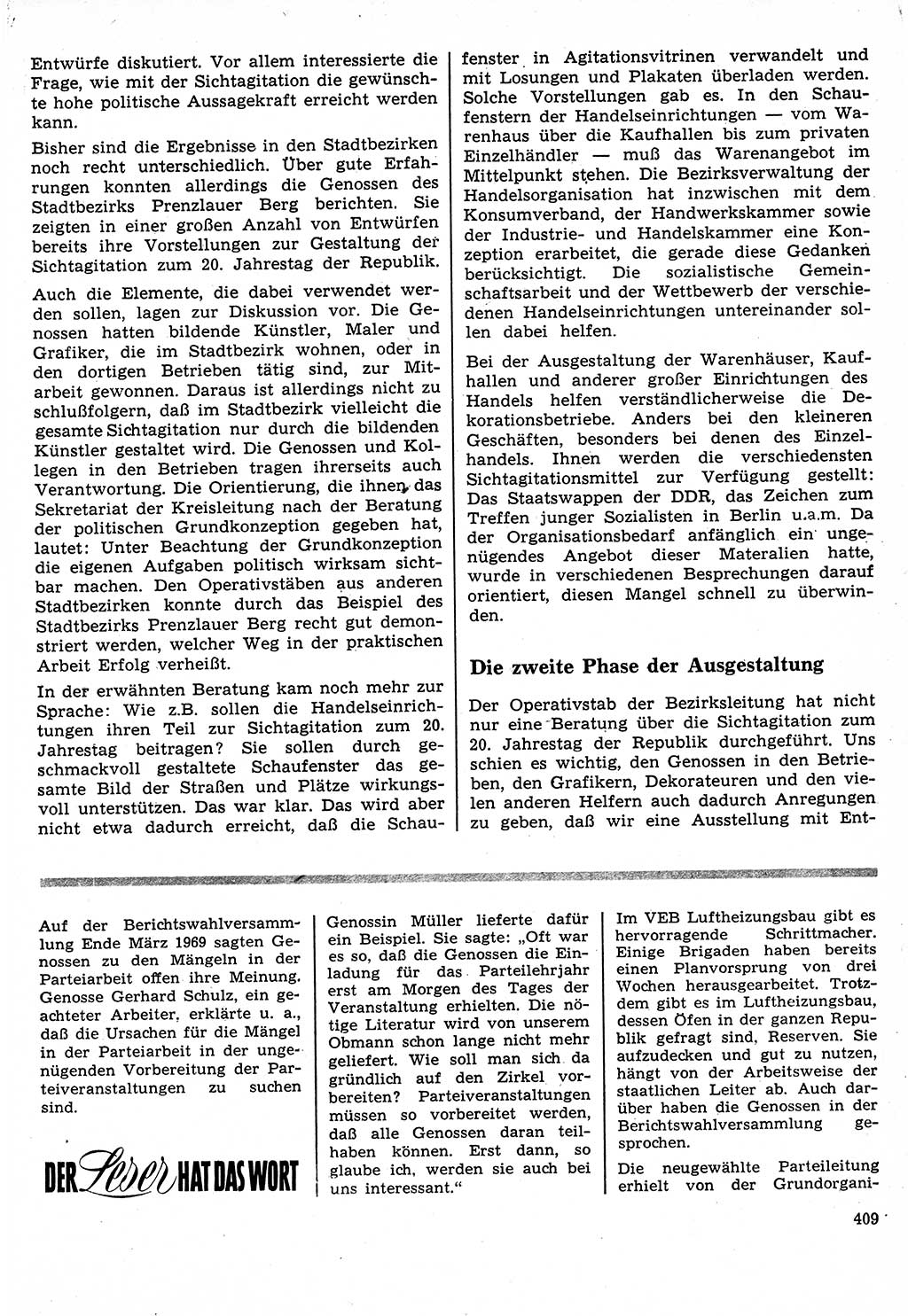 Neuer Weg (NW), Organ des Zentralkomitees (ZK) der SED (Sozialistische Einheitspartei Deutschlands) für Fragen des Parteilebens, 24. Jahrgang [Deutsche Demokratische Republik (DDR)] 1969, Seite 409 (NW ZK SED DDR 1969, S. 409)