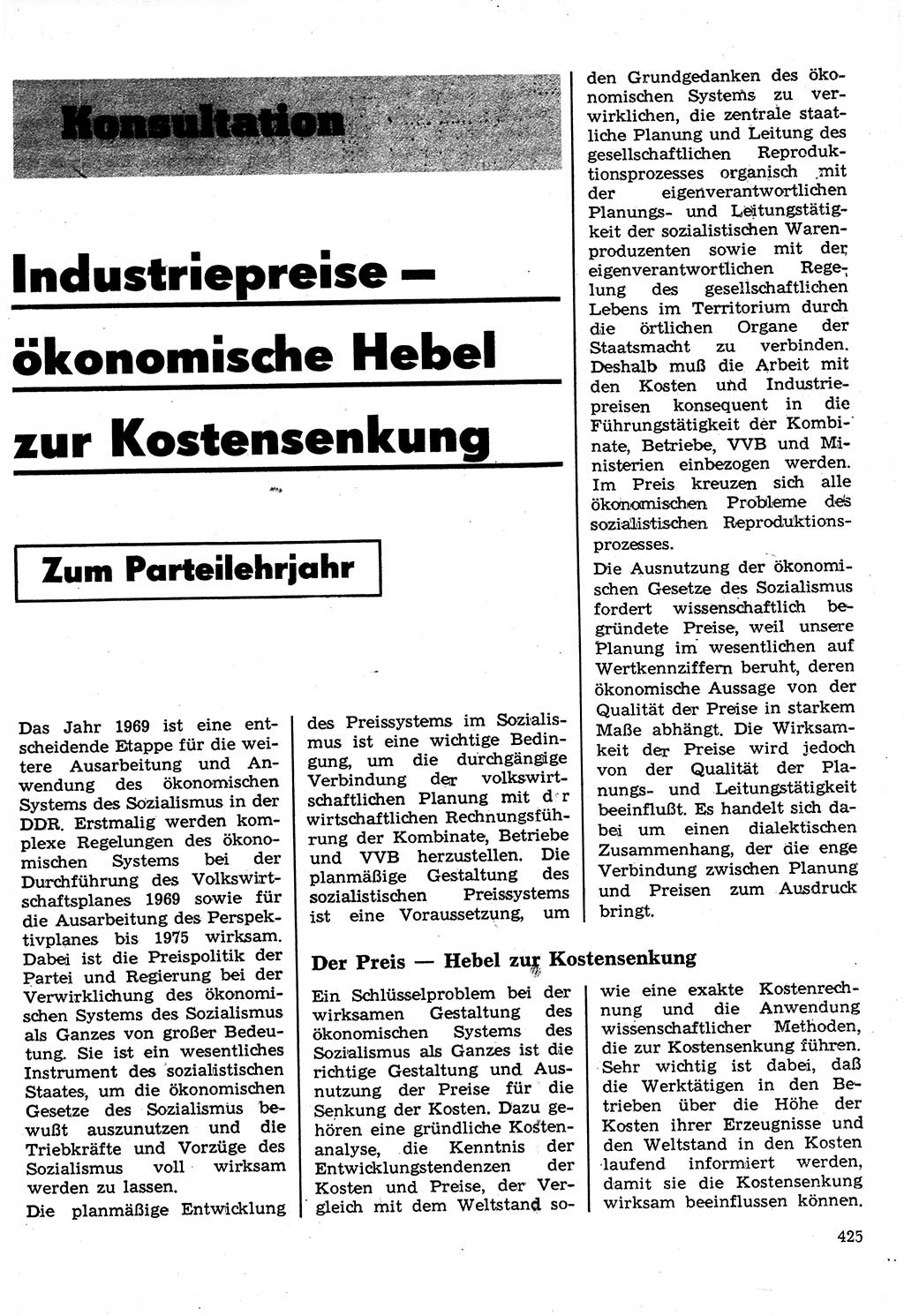 Neuer Weg (NW), Organ des Zentralkomitees (ZK) der SED (Sozialistische Einheitspartei Deutschlands) für Fragen des Parteilebens, 24. Jahrgang [Deutsche Demokratische Republik (DDR)] 1969, Seite 425 (NW ZK SED DDR 1969, S. 425)