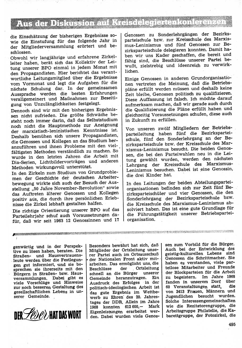 Neuer Weg (NW), Organ des Zentralkomitees (ZK) der SED (Sozialistische Einheitspartei Deutschlands) für Fragen des Parteilebens, 24. Jahrgang [Deutsche Demokratische Republik (DDR)] 1969, Seite 495 (NW ZK SED DDR 1969, S. 495)