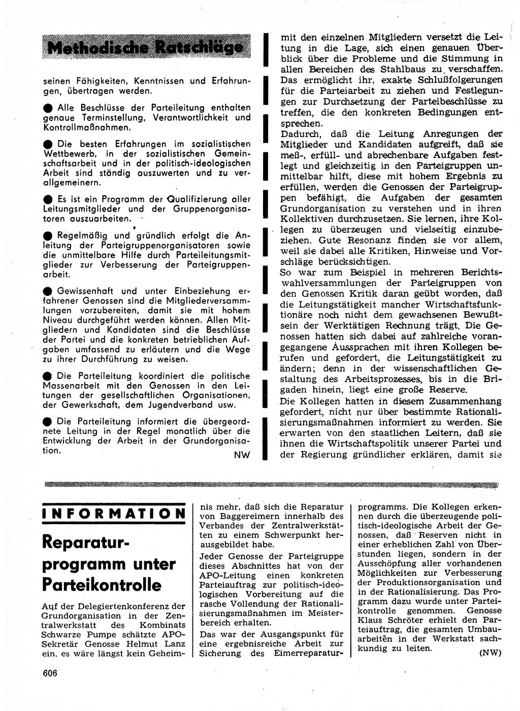 Neuer Weg (NW), Organ des Zentralkomitees (ZK) der SED (Sozialistische Einheitspartei Deutschlands) für Fragen des Parteilebens, 24. Jahrgang [Deutsche Demokratische Republik (DDR)] 1969, Seite 606 (NW ZK SED DDR 1969, S. 606)