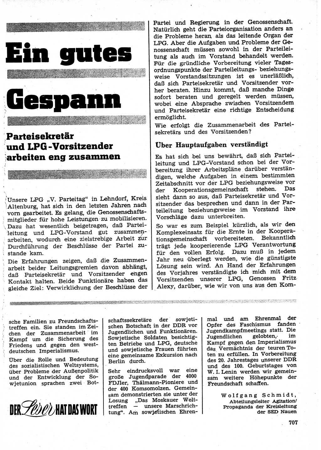 Neuer Weg (NW), Organ des Zentralkomitees (ZK) der SED (Sozialistische Einheitspartei Deutschlands) für Fragen des Parteilebens, 24. Jahrgang [Deutsche Demokratische Republik (DDR)] 1969, Seite 707 (NW ZK SED DDR 1969, S. 707)