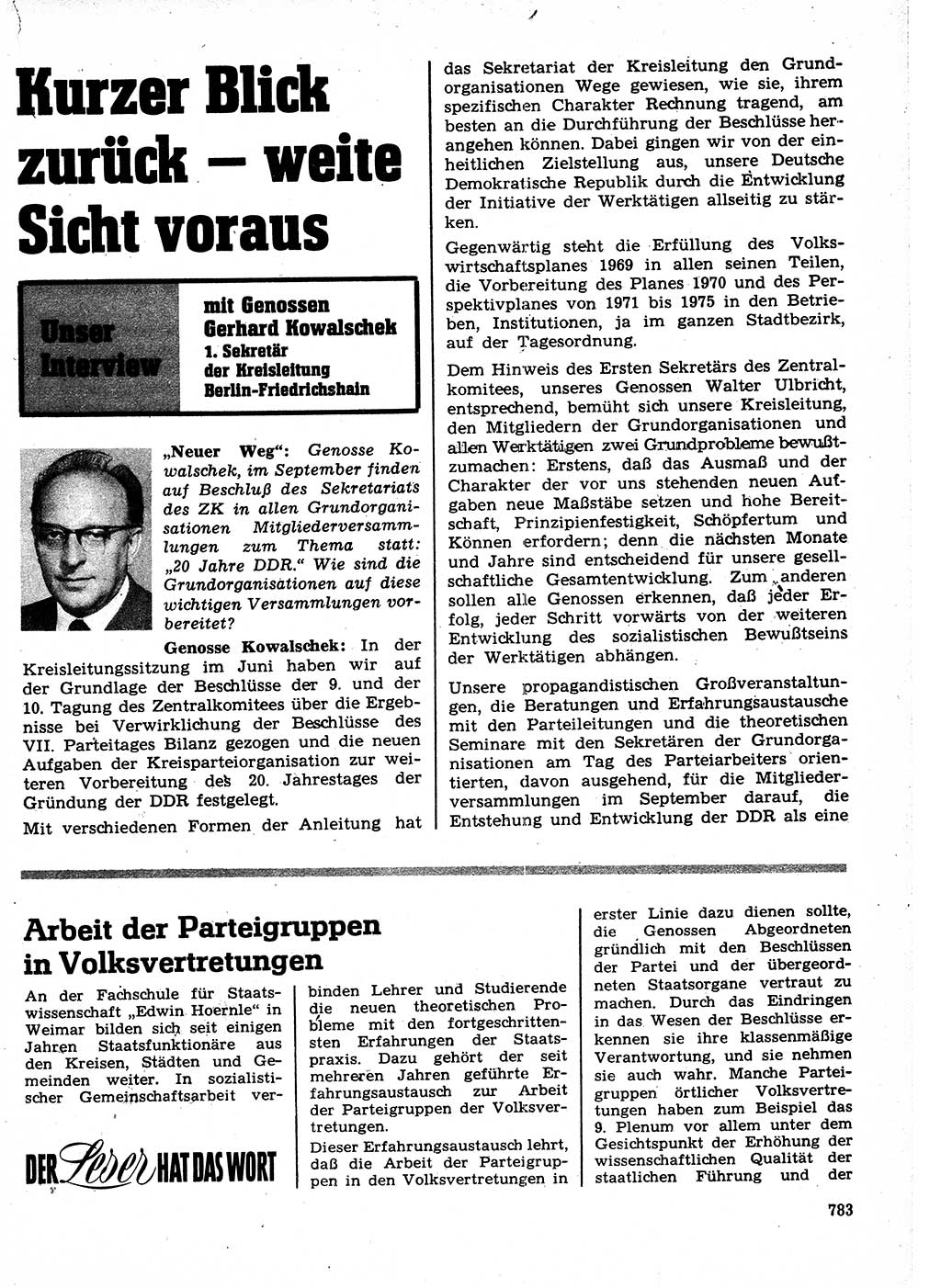 Neuer Weg (NW), Organ des Zentralkomitees (ZK) der SED (Sozialistische Einheitspartei Deutschlands) für Fragen des Parteilebens, 24. Jahrgang [Deutsche Demokratische Republik (DDR)] 1969, Seite 783 (NW ZK SED DDR 1969, S. 783)