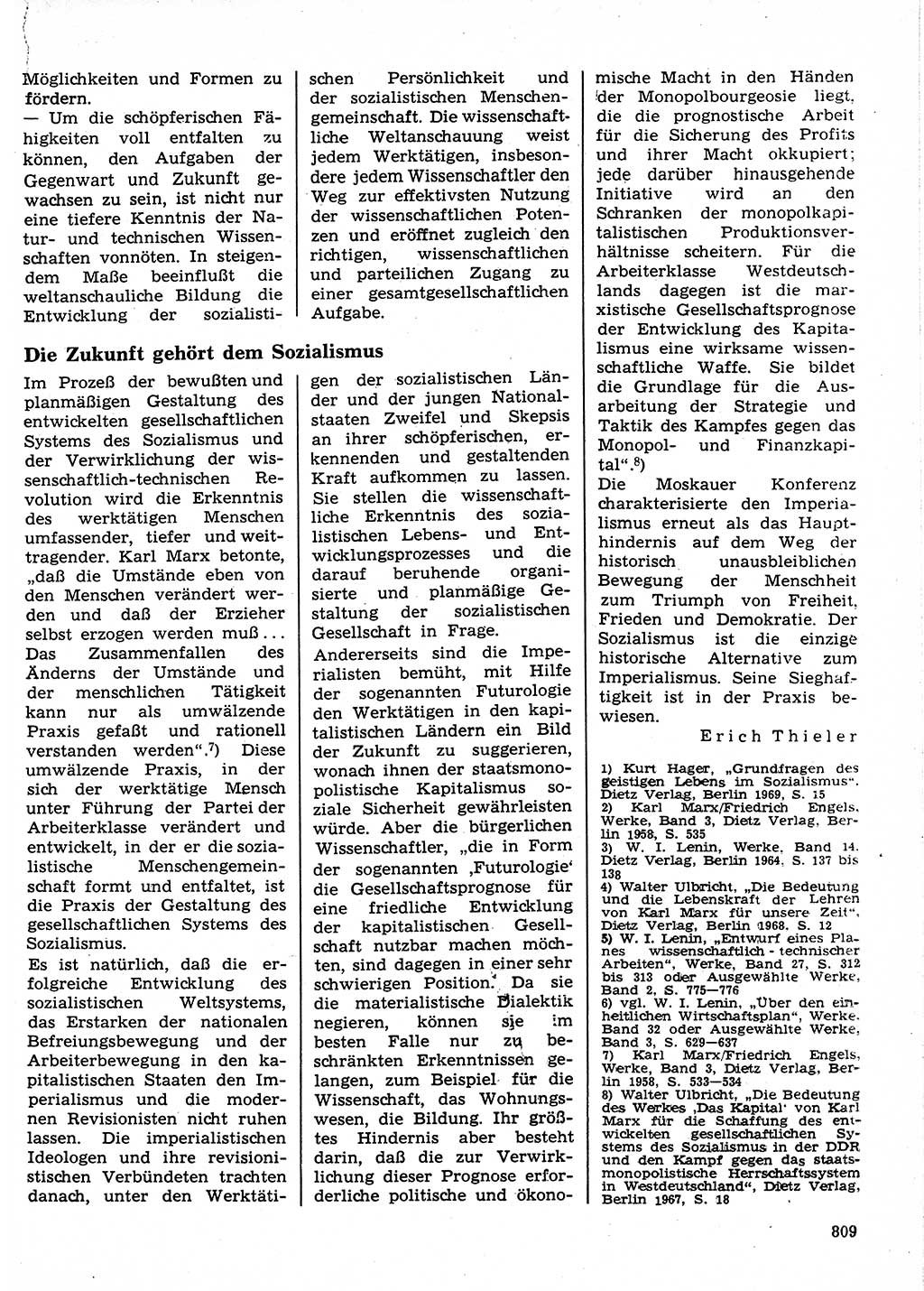 Neuer Weg (NW), Organ des Zentralkomitees (ZK) der SED (Sozialistische Einheitspartei Deutschlands) für Fragen des Parteilebens, 24. Jahrgang [Deutsche Demokratische Republik (DDR)] 1969, Seite 809 (NW ZK SED DDR 1969, S. 809)