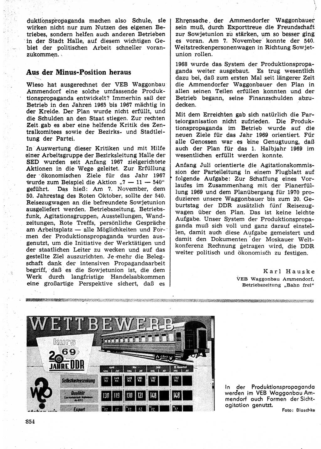 Neuer Weg (NW), Organ des Zentralkomitees (ZK) der SED (Sozialistische Einheitspartei Deutschlands) für Fragen des Parteilebens, 24. Jahrgang [Deutsche Demokratische Republik (DDR)] 1969, Seite 854 (NW ZK SED DDR 1969, S. 854)