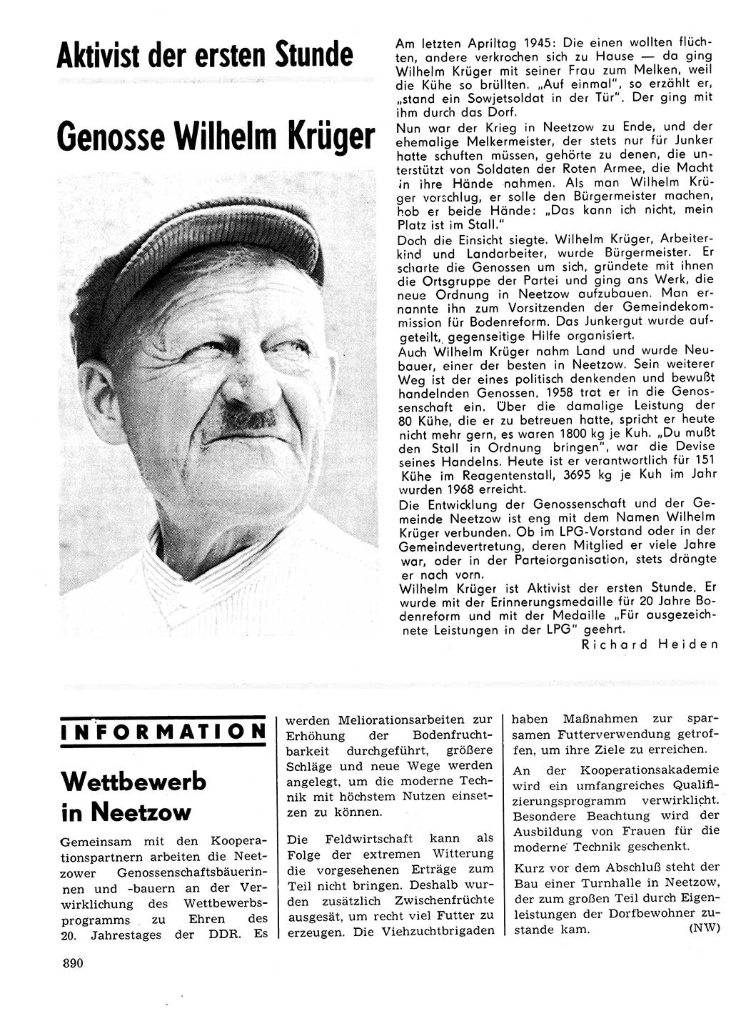 Neuer Weg (NW), Organ des Zentralkomitees (ZK) der SED (Sozialistische Einheitspartei Deutschlands) für Fragen des Parteilebens, 24. Jahrgang [Deutsche Demokratische Republik (DDR)] 1969, Seite 890 (NW ZK SED DDR 1969, S. 890)