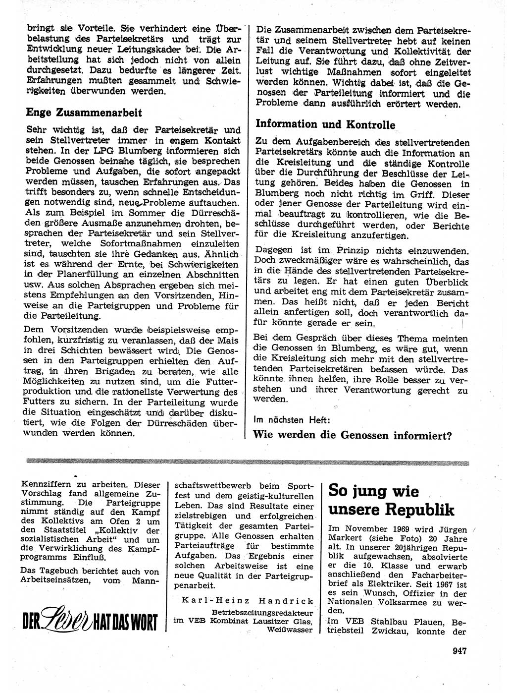 Neuer Weg (NW), Organ des Zentralkomitees (ZK) der SED (Sozialistische Einheitspartei Deutschlands) für Fragen des Parteilebens, 24. Jahrgang [Deutsche Demokratische Republik (DDR)] 1969, Seite 947 (NW ZK SED DDR 1969, S. 947)