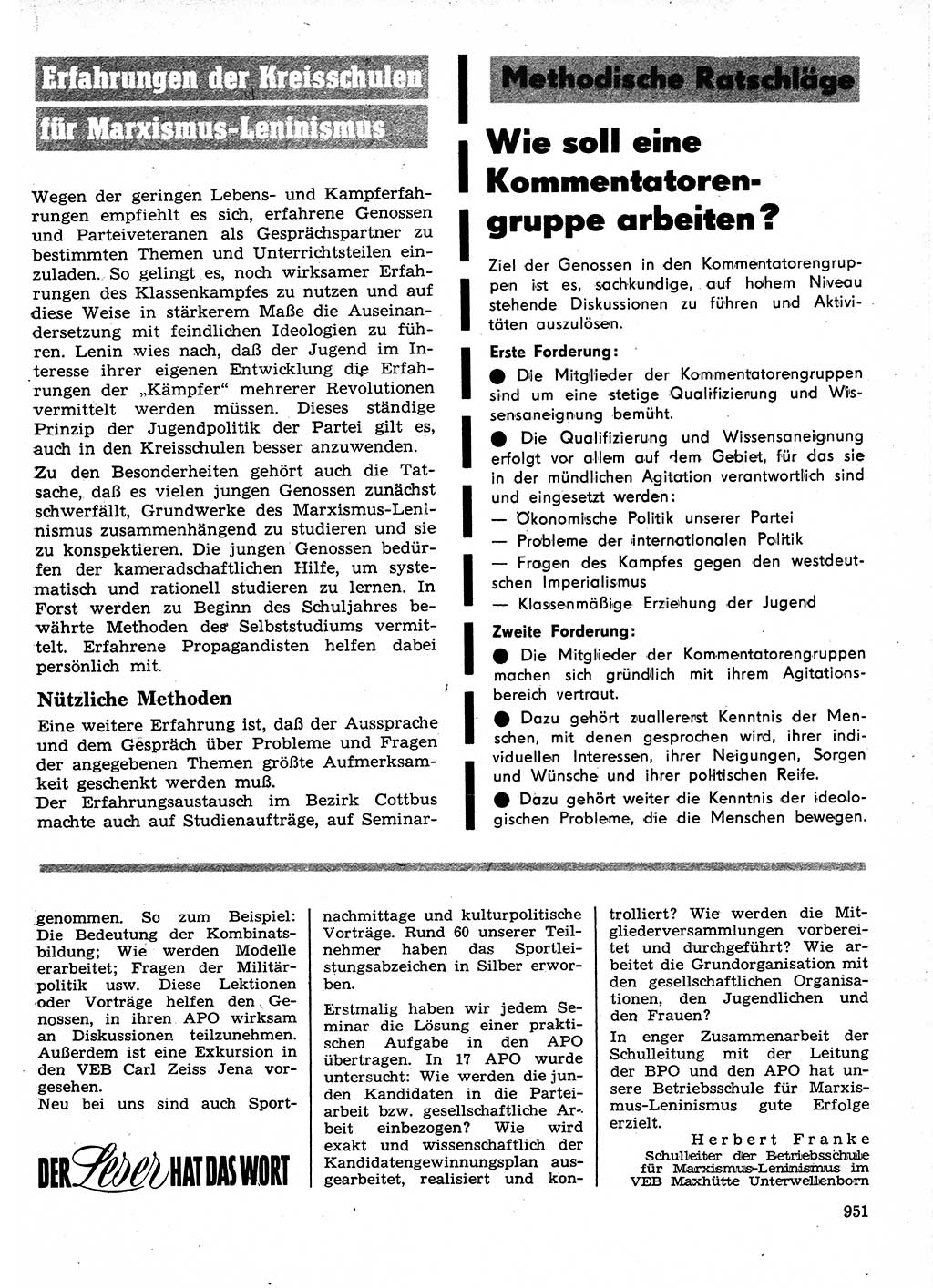 Neuer Weg (NW), Organ des Zentralkomitees (ZK) der SED (Sozialistische Einheitspartei Deutschlands) für Fragen des Parteilebens, 24. Jahrgang [Deutsche Demokratische Republik (DDR)] 1969, Seite 951 (NW ZK SED DDR 1969, S. 951)