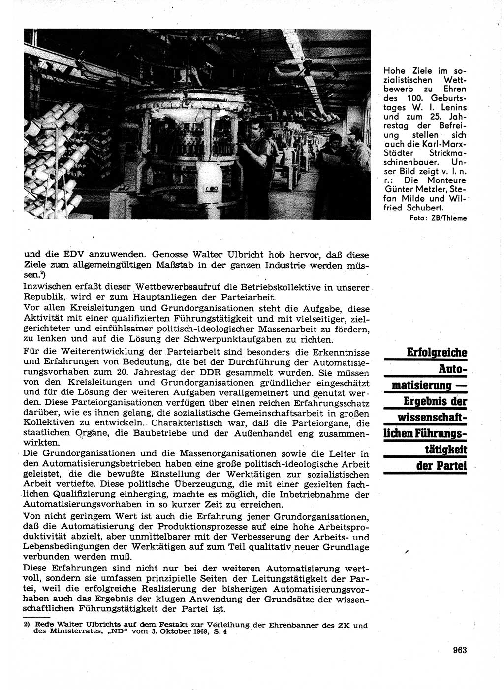 Neuer Weg (NW), Organ des Zentralkomitees (ZK) der SED (Sozialistische Einheitspartei Deutschlands) für Fragen des Parteilebens, 24. Jahrgang [Deutsche Demokratische Republik (DDR)] 1969, Seite 963 (NW ZK SED DDR 1969, S. 963)