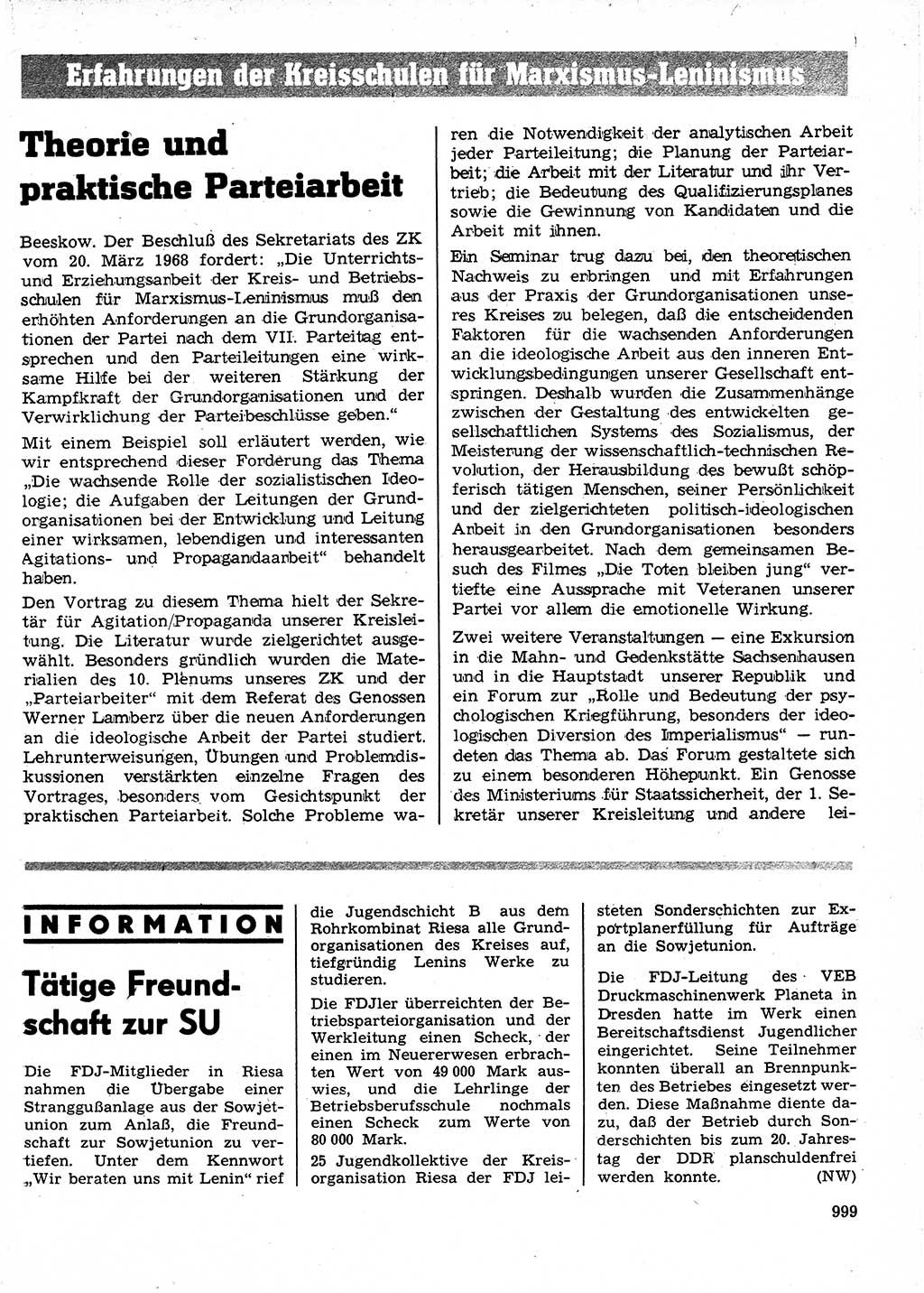 Neuer Weg (NW), Organ des Zentralkomitees (ZK) der SED (Sozialistische Einheitspartei Deutschlands) für Fragen des Parteilebens, 24. Jahrgang [Deutsche Demokratische Republik (DDR)] 1969, Seite 999 (NW ZK SED DDR 1969, S. 999)