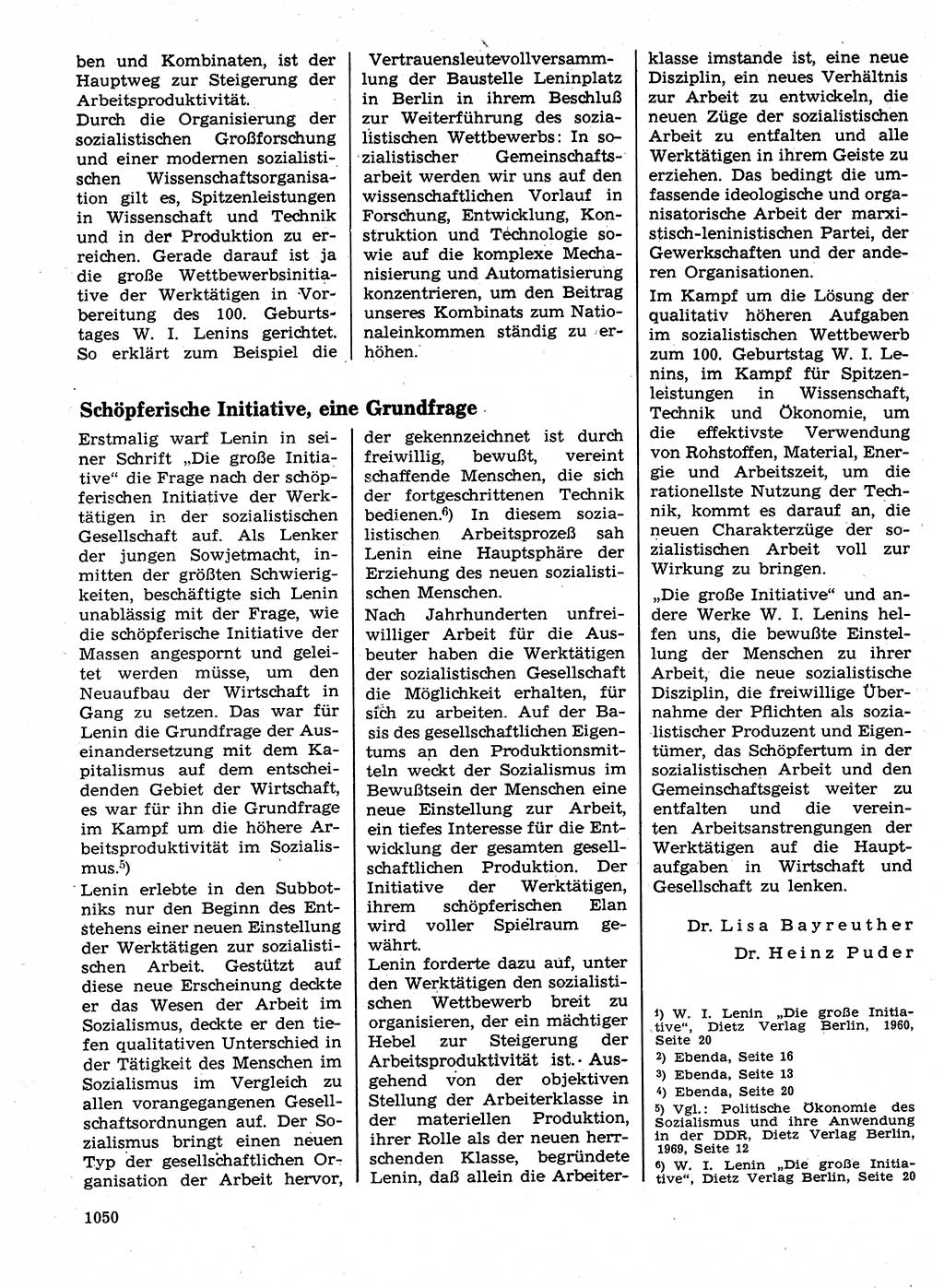 Neuer Weg (NW), Organ des Zentralkomitees (ZK) der SED (Sozialistische Einheitspartei Deutschlands) für Fragen des Parteilebens, 24. Jahrgang [Deutsche Demokratische Republik (DDR)] 1969, Seite 1050 (NW ZK SED DDR 1969, S. 1050)