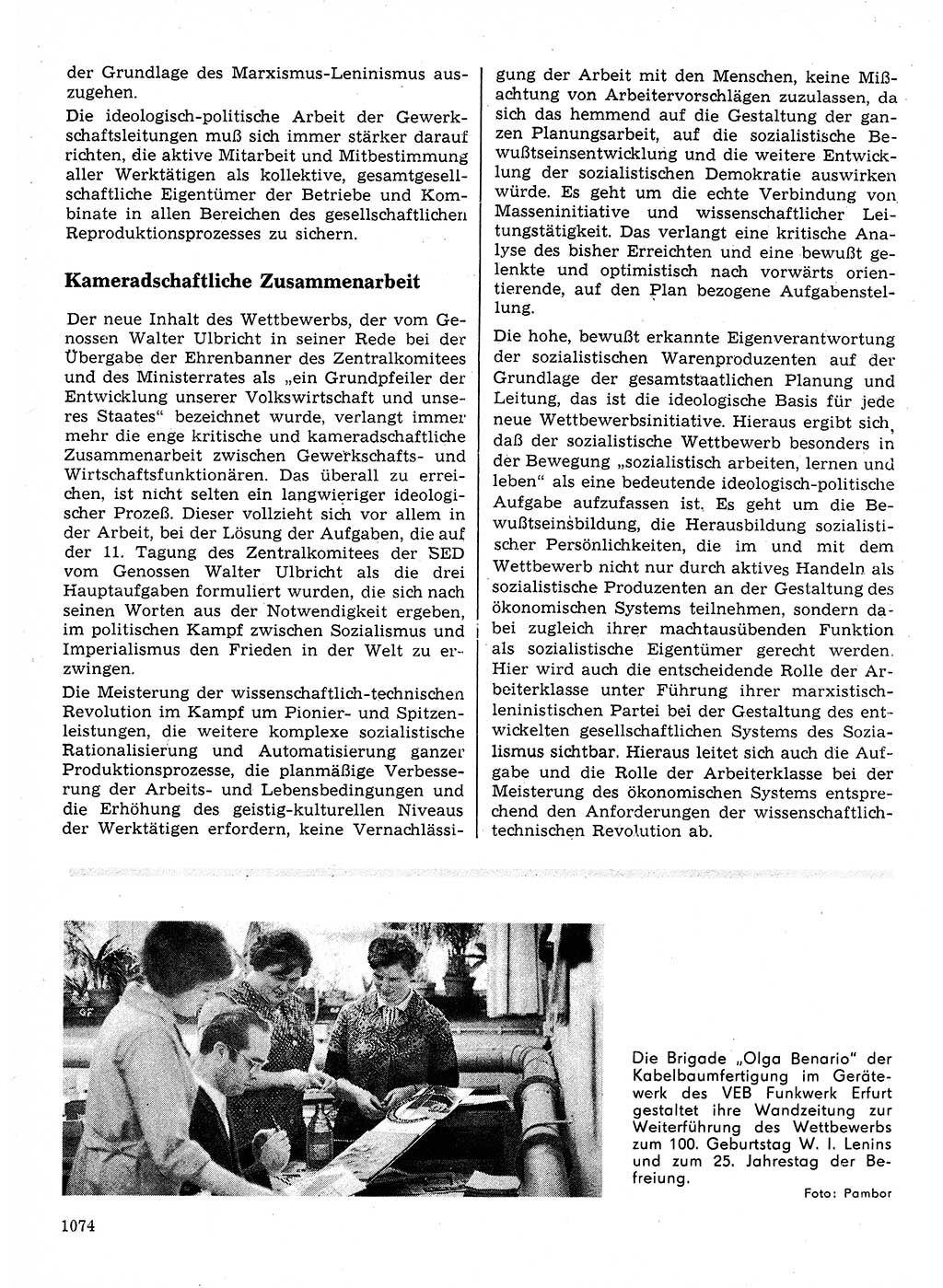 Neuer Weg (NW), Organ des Zentralkomitees (ZK) der SED (Sozialistische Einheitspartei Deutschlands) für Fragen des Parteilebens, 24. Jahrgang [Deutsche Demokratische Republik (DDR)] 1969, Seite 1074 (NW ZK SED DDR 1969, S. 1074)