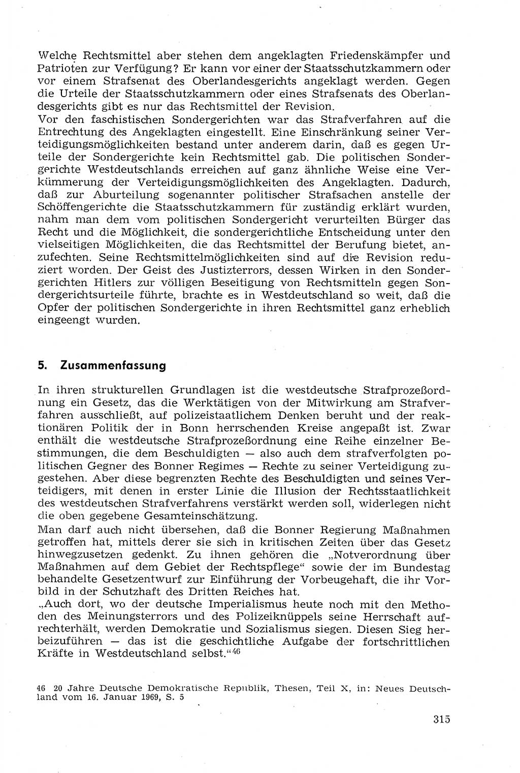 Strafprozeßrecht der DDR (Deutsche Demokratische Republik), Lehrmaterial 1969, Seite 315 (Strafprozeßr. DDR Lehrmat. 1969, S. 315)