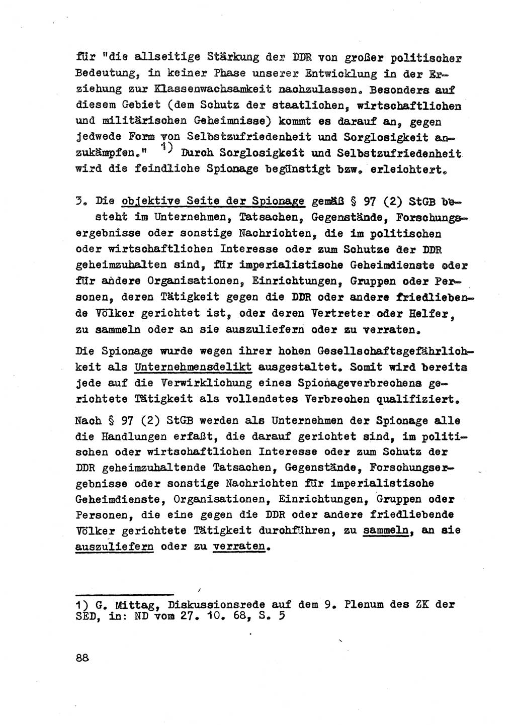 Strafrecht der DDR (Deutsche Demokratische Republik), Besonderer Teil, Lehrmaterial, Heft 2 1969, Seite 88 (Strafr. DDR BT Lehrmat. H. 2 1969, S. 88)