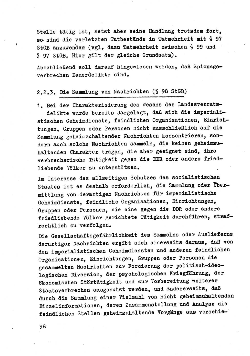 Strafrecht der DDR (Deutsche Demokratische Republik), Besonderer Teil, Lehrmaterial, Heft 2 1969, Seite 98 (Strafr. DDR BT Lehrmat. H. 2 1969, S. 98)