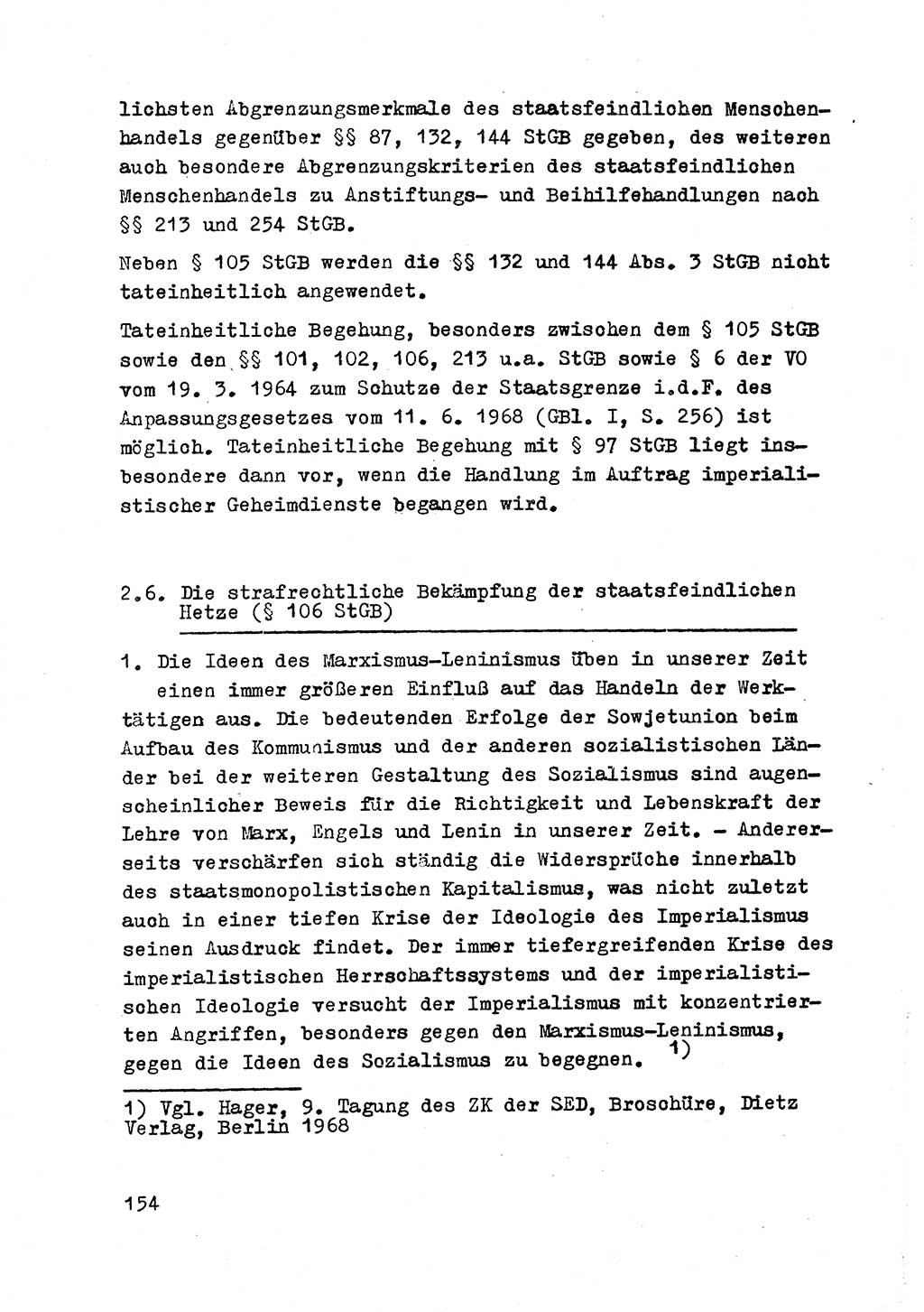 Strafrecht der DDR (Deutsche Demokratische Republik), Besonderer Teil, Lehrmaterial, Heft 2 1969, Seite 154 (Strafr. DDR BT Lehrmat. H. 2 1969, S. 154)