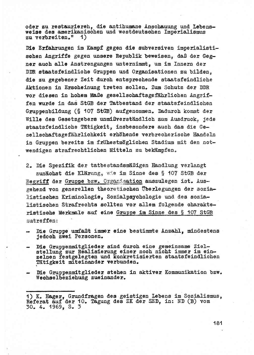 Strafrecht der DDR (Deutsche Demokratische Republik), Besonderer Teil, Lehrmaterial, Heft 2 1969, Seite 181 (Strafr. DDR BT Lehrmat. H. 2 1969, S. 181)