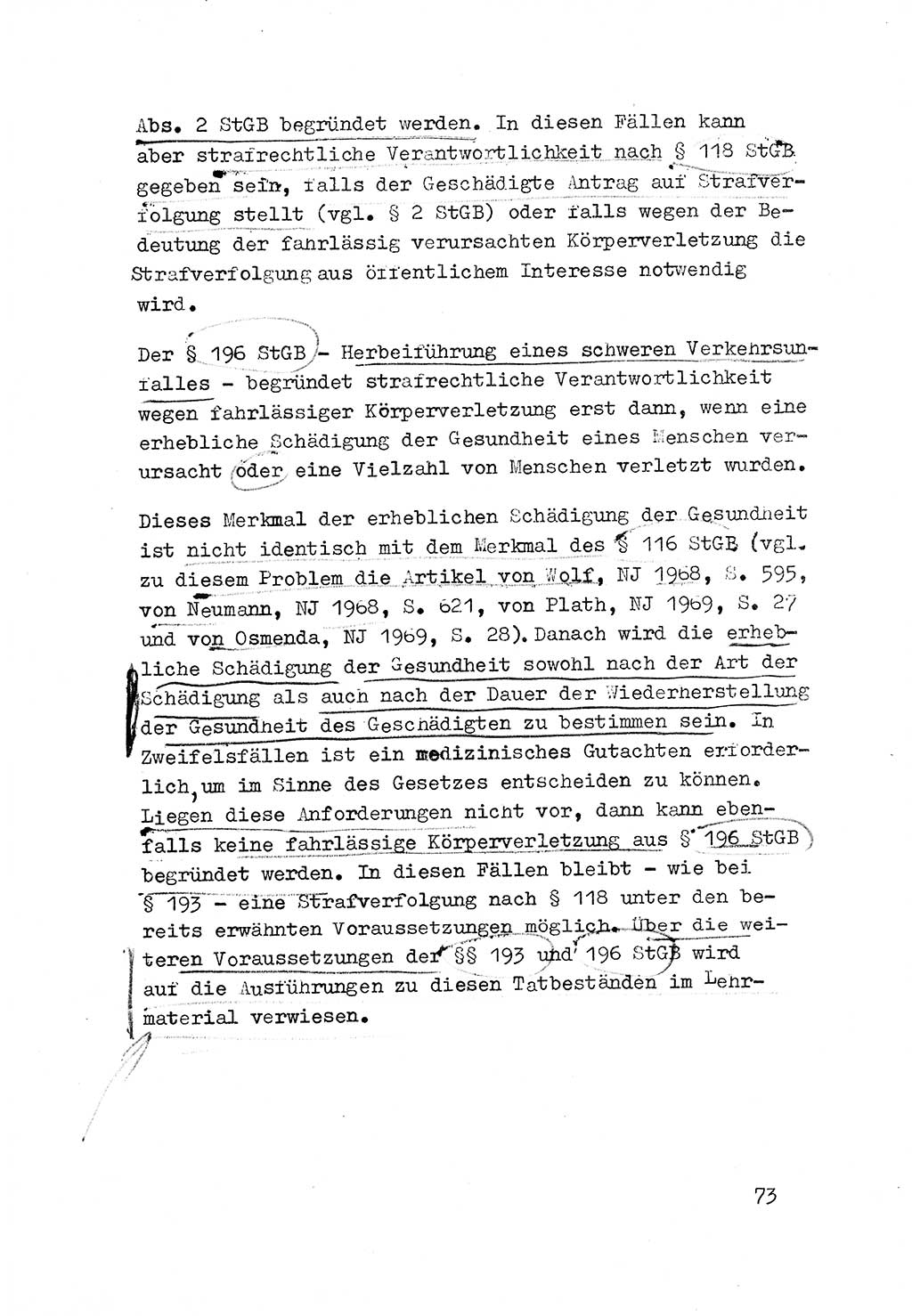 Strafrecht der DDR (Deutsche Demokratische Republik), Besonderer Teil, Lehrmaterial, Heft 3 1969, Seite 73 (Strafr. DDR BT Lehrmat. H. 3 1969, S. 73)