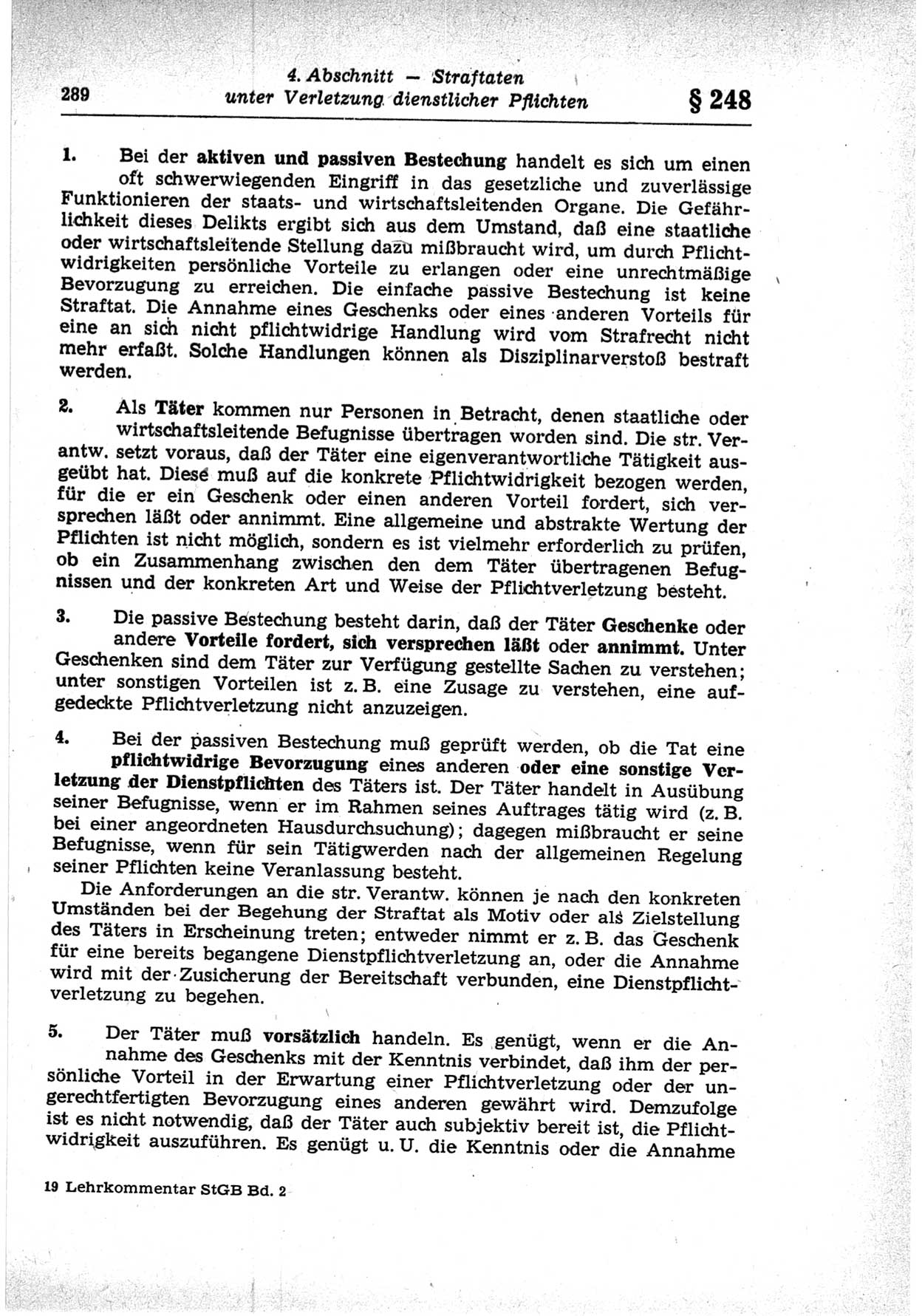 Strafrecht der Deutschen Demokratischen Republik (DDR), Lehrkommentar zum Strafgesetzbuch (StGB), Besonderer Teil 1969, Seite 289 (Strafr. DDR Lehrkomm. StGB BT 1969, S. 289)