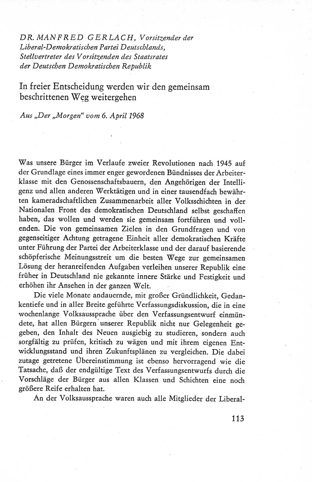 Verfassung der Deutschen Demokratischen Republik (DDR), Dokumente, Kommentar 1969, Band 1, Seite 113 (Verf. DDR Dok. Komm. 1969, Bd. 1, S. 113)