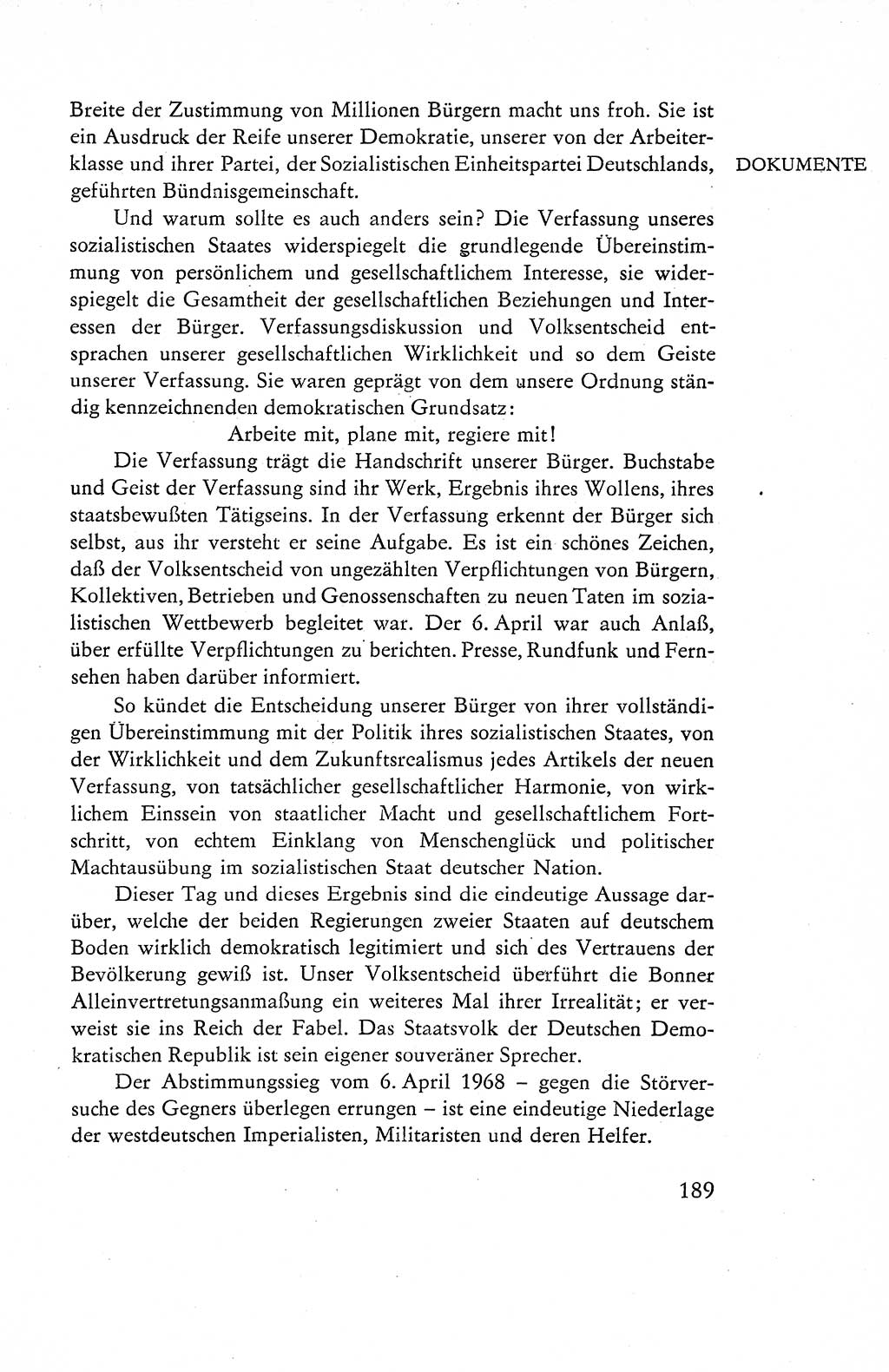 Verfassung der Deutschen Demokratischen Republik (DDR), Dokumente, Kommentar 1969, Band 1, Seite 189 (Verf. DDR Dok. Komm. 1969, Bd. 1, S. 189)