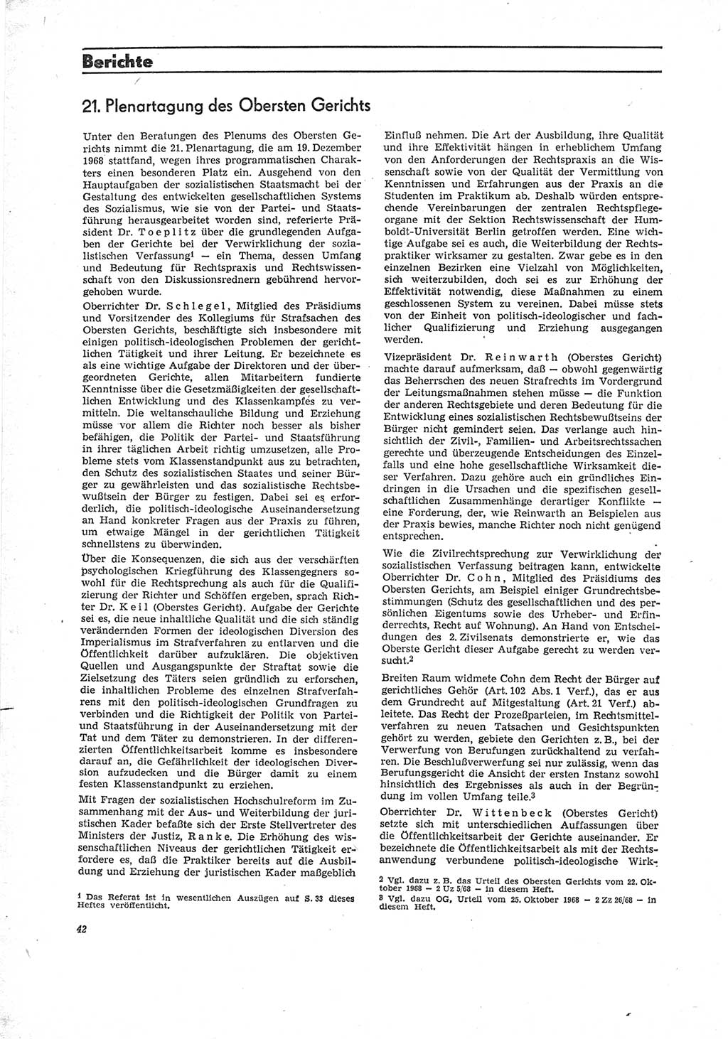 Neue Justiz (NJ), Zeitschrift für Recht und Rechtswissenschaft [Deutsche Demokratische Republik (DDR)], 23. Jahrgang 1969, Seite 42 (NJ DDR 1969, S. 42)