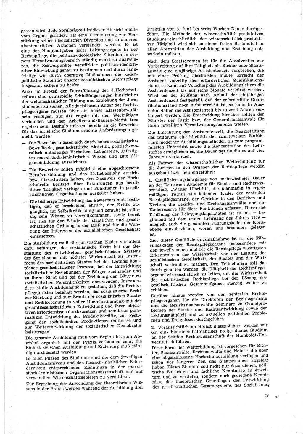 Neue Justiz (NJ), Zeitschrift für Recht und Rechtswissenschaft [Deutsche Demokratische Republik (DDR)], 23. Jahrgang 1969, Seite 69 (NJ DDR 1969, S. 69)
