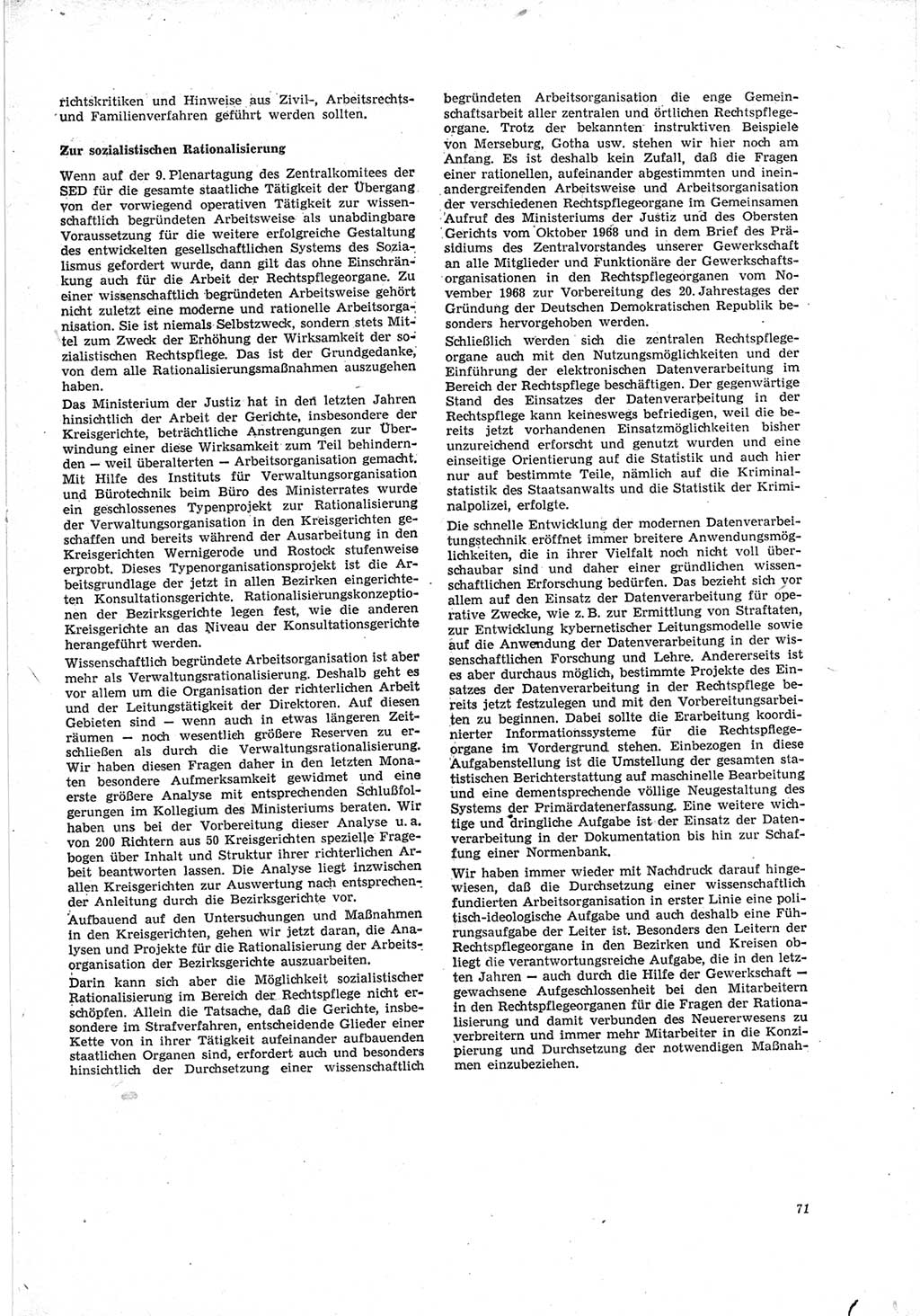 Neue Justiz (NJ), Zeitschrift für Recht und Rechtswissenschaft [Deutsche Demokratische Republik (DDR)], 23. Jahrgang 1969, Seite 71 (NJ DDR 1969, S. 71)