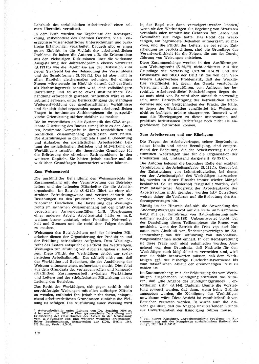 Neue Justiz (NJ), Zeitschrift für Recht und Rechtswissenschaft [Deutsche Demokratische Republik (DDR)], 23. Jahrgang 1969, Seite 110 (NJ DDR 1969, S. 110)