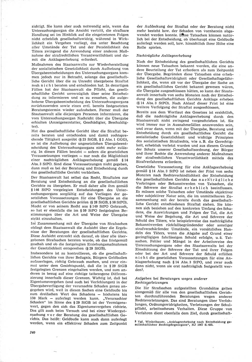 Neue Justiz (NJ), Zeitschrift für Recht und Rechtswissenschaft [Deutsche Demokratische Republik (DDR)], 23. Jahrgang 1969, Seite 240 (NJ DDR 1969, S. 240)