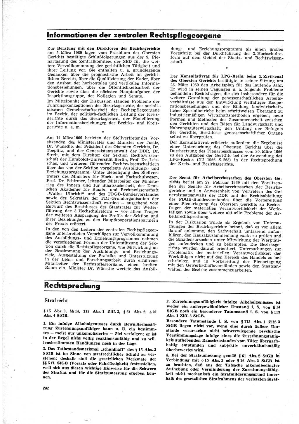 Neue Justiz (NJ), Zeitschrift für Recht und Rechtswissenschaft [Deutsche Demokratische Republik (DDR)], 23. Jahrgang 1969, Seite 282 (NJ DDR 1969, S. 282)