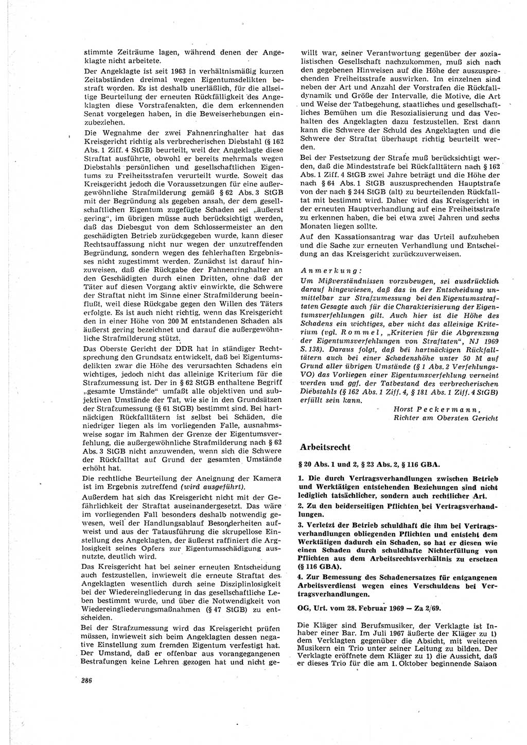 Neue Justiz (NJ), Zeitschrift für Recht und Rechtswissenschaft [Deutsche Demokratische Republik (DDR)], 23. Jahrgang 1969, Seite 286 (NJ DDR 1969, S. 286)