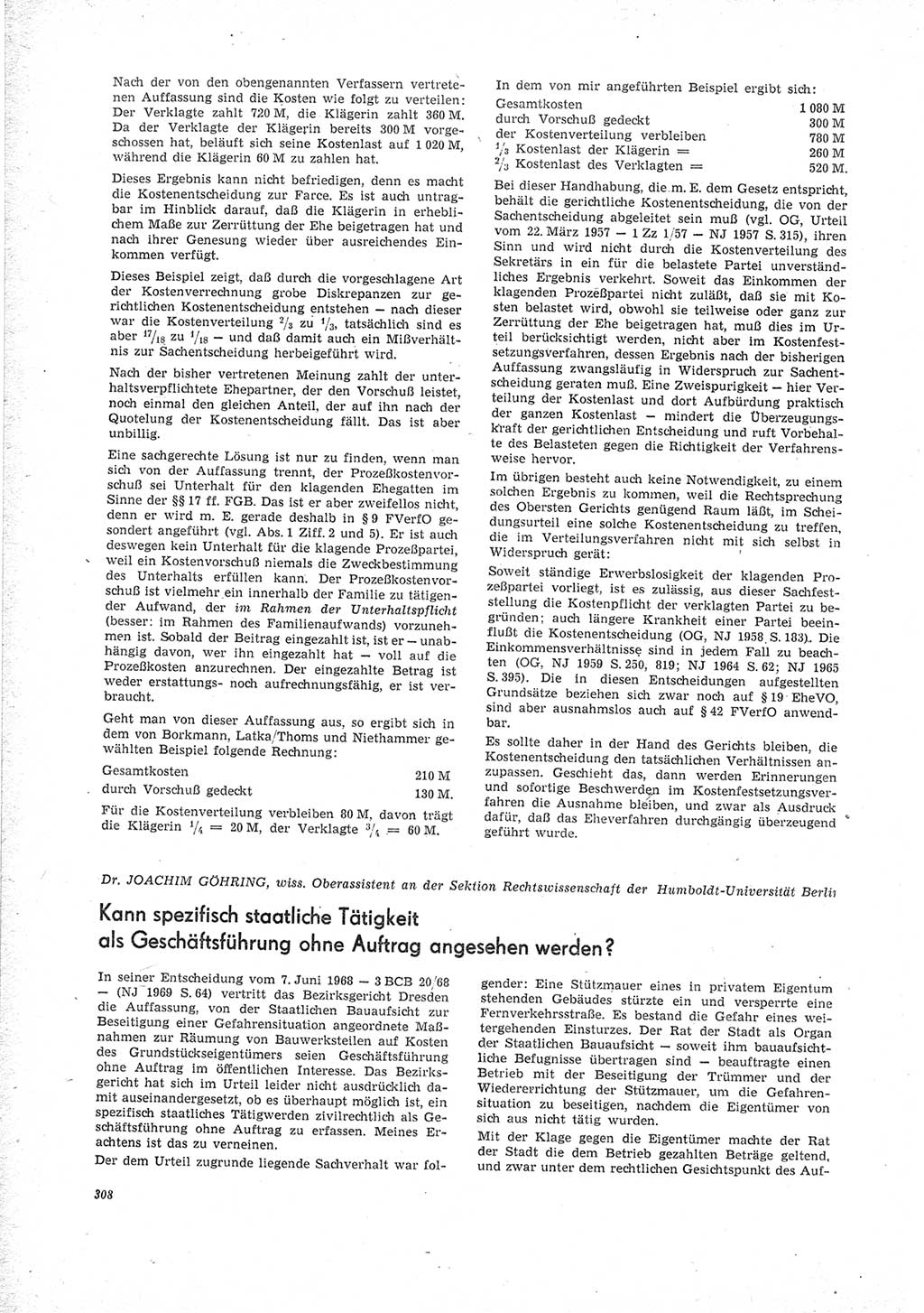 Neue Justiz (NJ), Zeitschrift für Recht und Rechtswissenschaft [Deutsche Demokratische Republik (DDR)], 23. Jahrgang 1969, Seite 308 (NJ DDR 1969, S. 308)