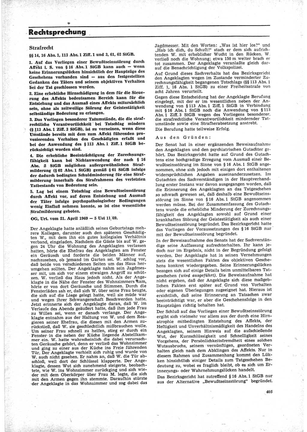 Neue Justiz (NJ), Zeitschrift für Recht und Rechtswissenschaft [Deutsche Demokratische Republik (DDR)], 23. Jahrgang 1969, Seite 405 (NJ DDR 1969, S. 405)