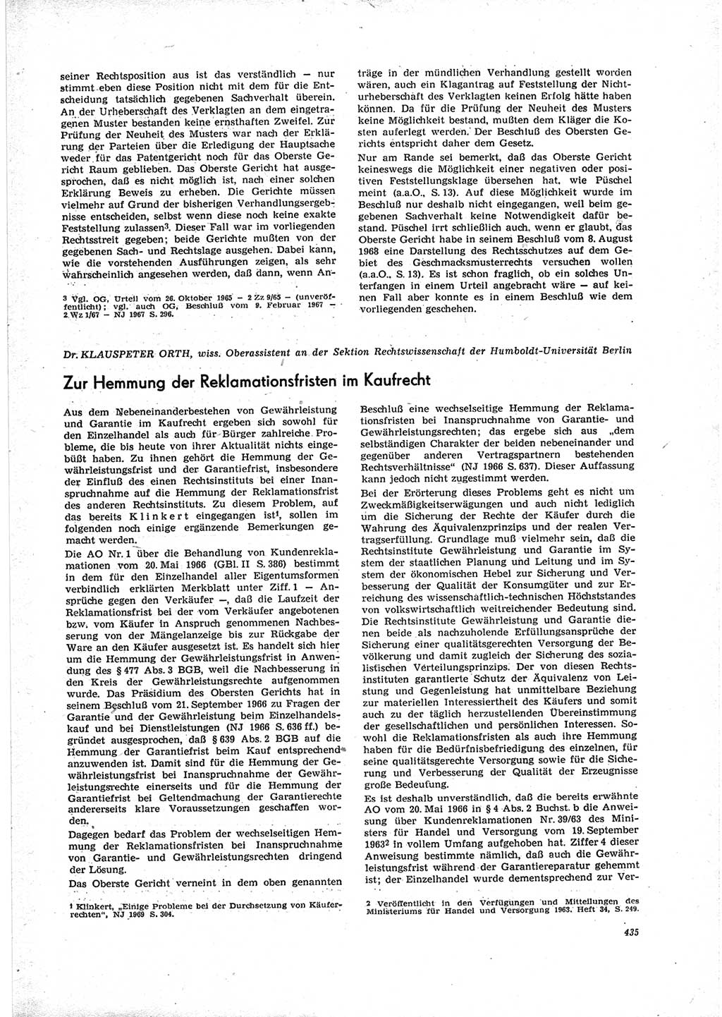 Neue Justiz (NJ), Zeitschrift für Recht und Rechtswissenschaft [Deutsche Demokratische Republik (DDR)], 23. Jahrgang 1969, Seite 435 (NJ DDR 1969, S. 435)