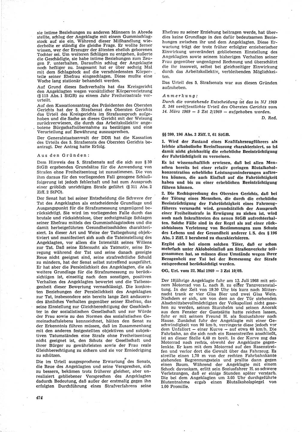Neue Justiz (NJ), Zeitschrift für Recht und Rechtswissenschaft [Deutsche Demokratische Republik (DDR)], 23. Jahrgang 1969, Seite 474 (NJ DDR 1969, S. 474)