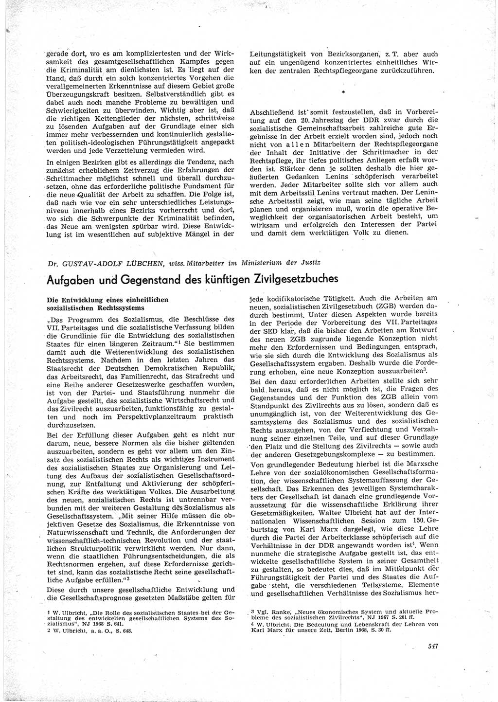 Neue Justiz (NJ), Zeitschrift für Recht und Rechtswissenschaft [Deutsche Demokratische Republik (DDR)], 23. Jahrgang 1969, Seite 547 (NJ DDR 1969, S. 547)