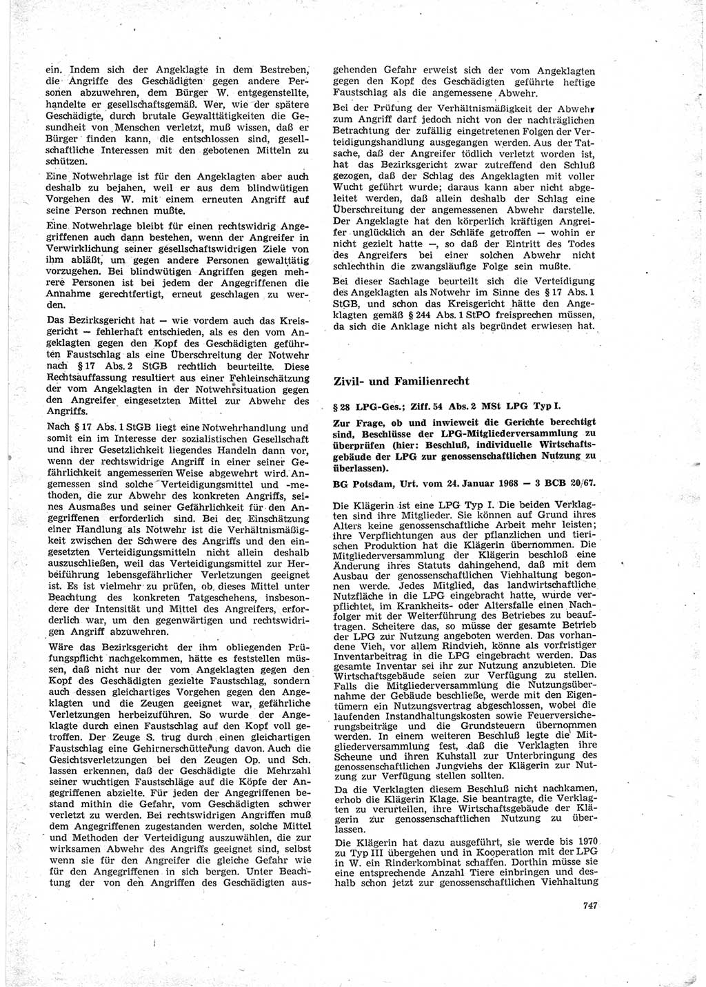 Neue Justiz (NJ), Zeitschrift für Recht und Rechtswissenschaft [Deutsche Demokratische Republik (DDR)], 23. Jahrgang 1969, Seite 747 (NJ DDR 1969, S. 747)