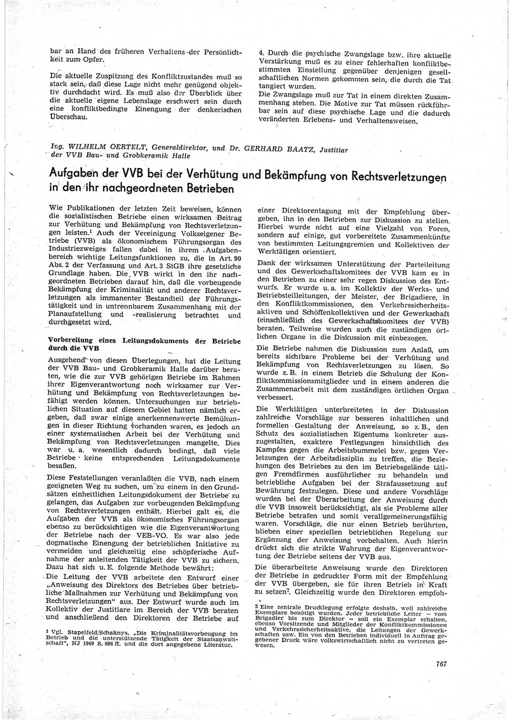 Neue Justiz (NJ), Zeitschrift für Recht und Rechtswissenschaft [Deutsche Demokratische Republik (DDR)], 23. Jahrgang 1969, Seite 767 (NJ DDR 1969, S. 767)