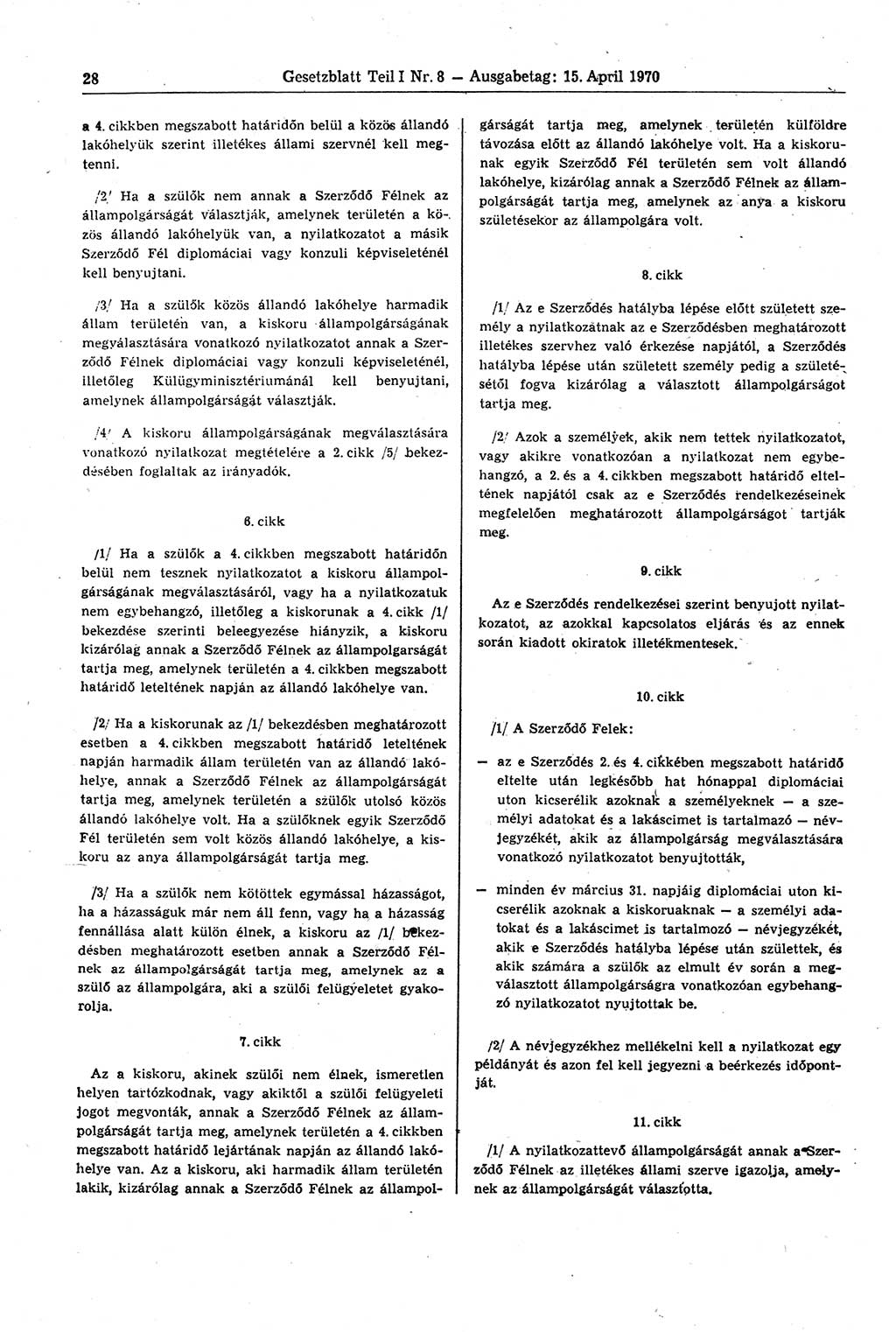 Gesetzblatt (GBl.) der Deutschen Demokratischen Republik (DDR) Teil Ⅰ 1970, Seite 28 (GBl. DDR Ⅰ 1970, S. 28)