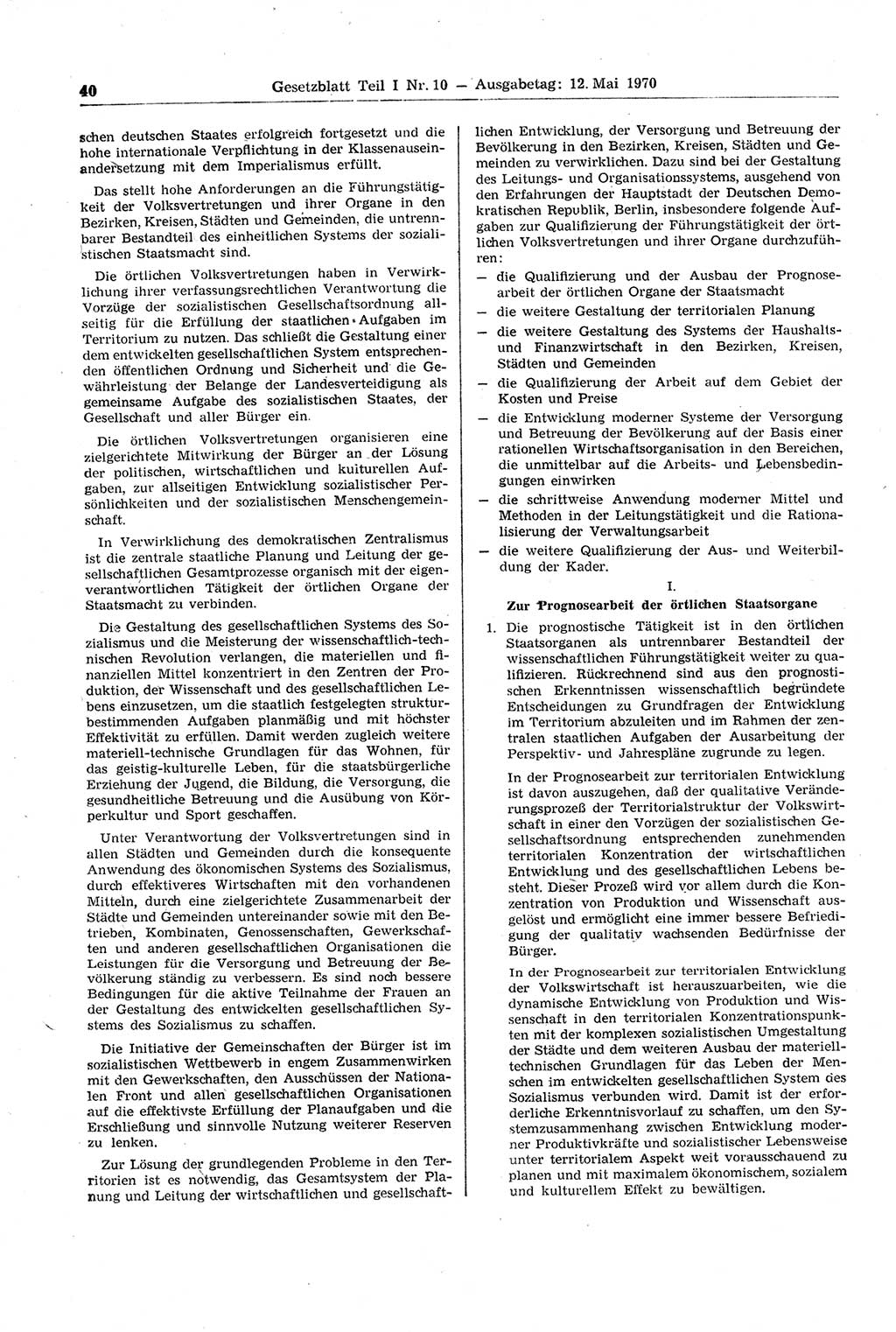 Gesetzblatt (GBl.) der Deutschen Demokratischen Republik (DDR) Teil Ⅰ 1970, Seite 40 (GBl. DDR Ⅰ 1970, S. 40)