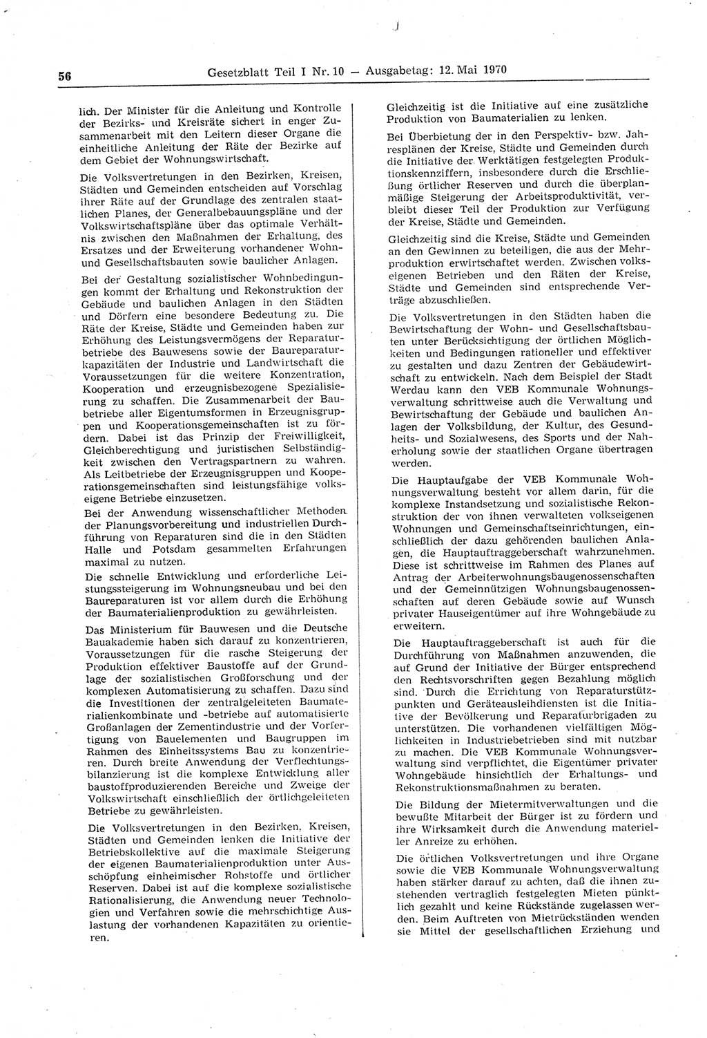 Gesetzblatt (GBl.) der Deutschen Demokratischen Republik (DDR) Teil Ⅰ 1970, Seite 56 (GBl. DDR Ⅰ 1970, S. 56)